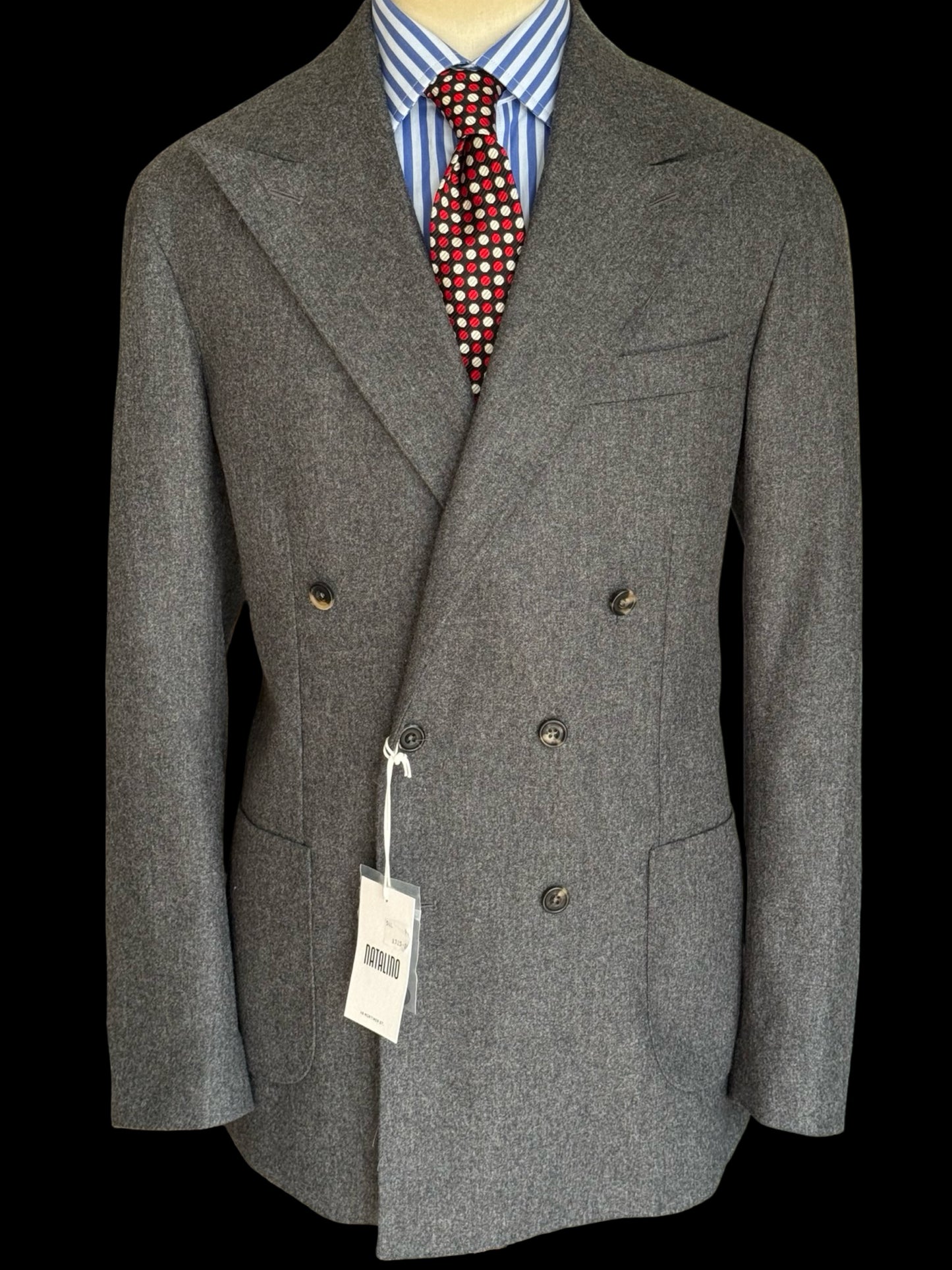 BNWT Natalino Double Breasted Mid Grey Flannel Sport Jacket 44L RRP £525