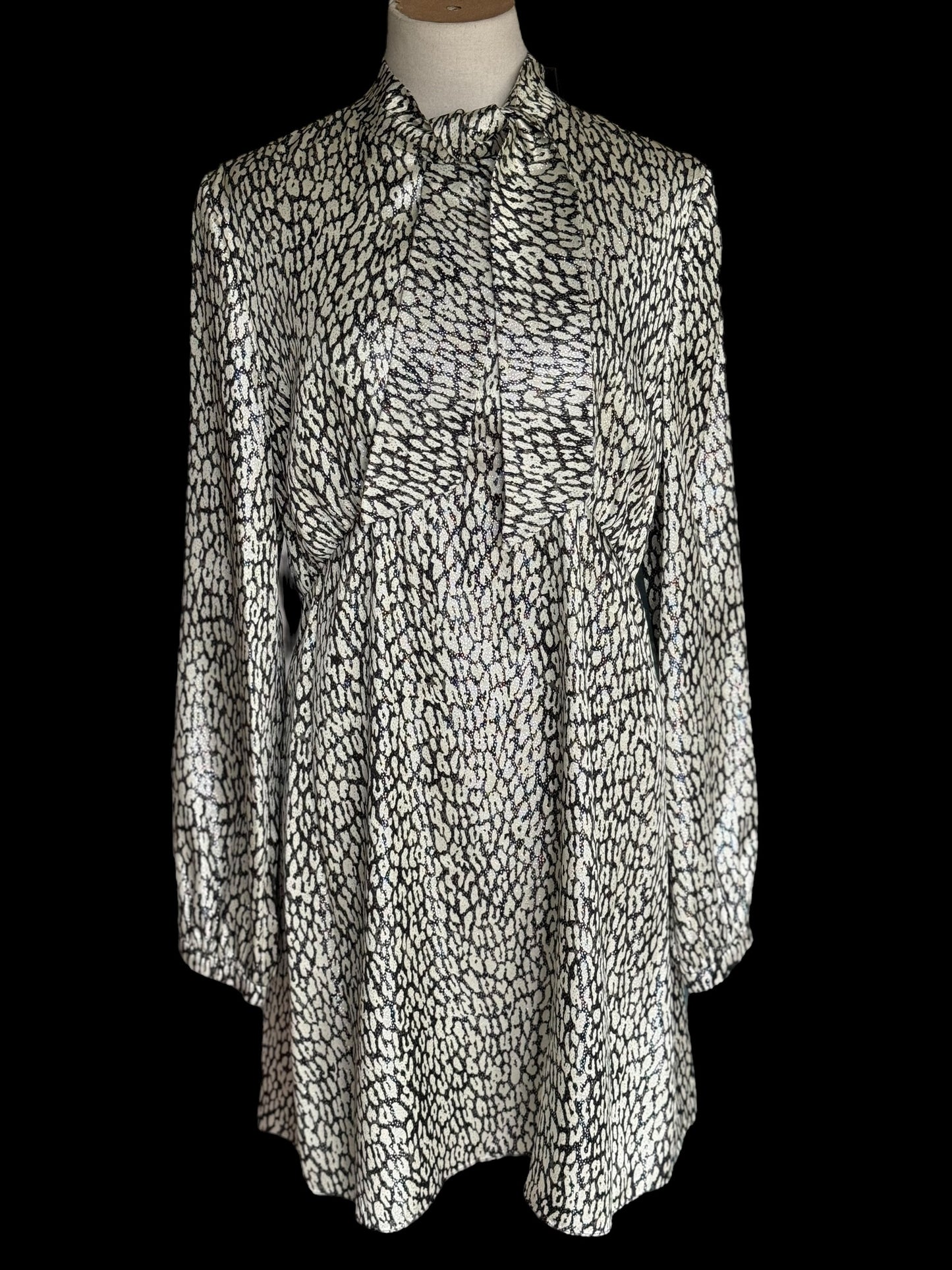 BNWT Saint Laurent Leopard Print Lam Silk Mini Evening Dress 44 RRP $2,290