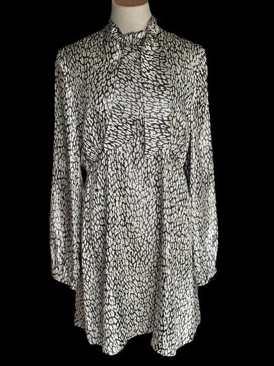 BNWT Saint Laurent Leopard Print Lam Silk Mini Evening Dress 44 RRP $2,290