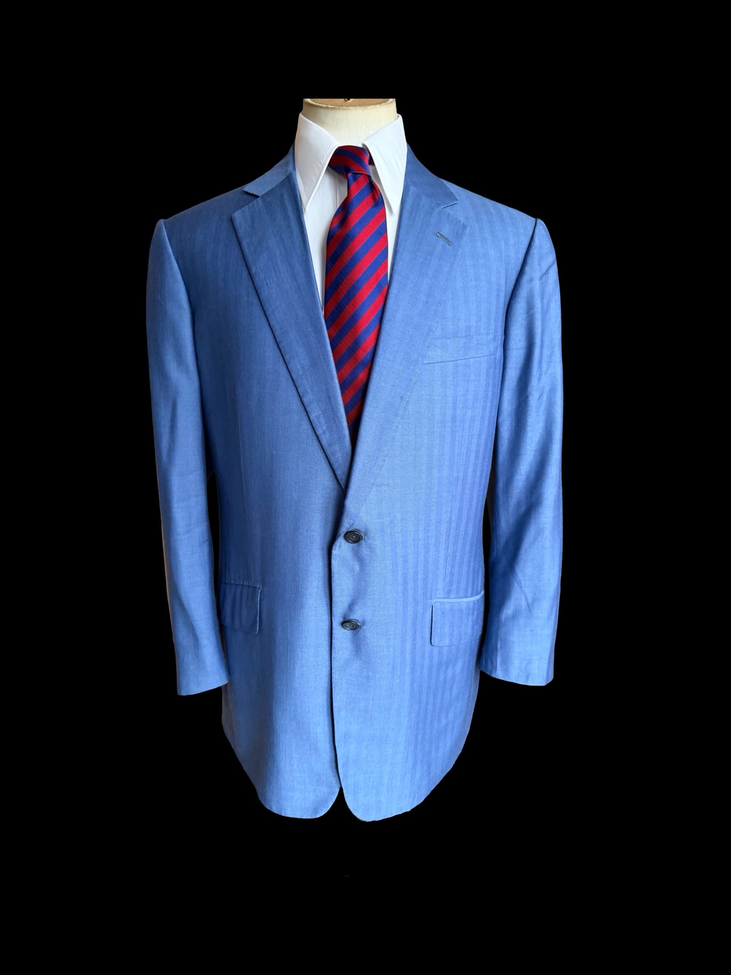 Savile Row Bespoke Blue Herringbone Sport Coat 44/45R Holland Sherry Cashique