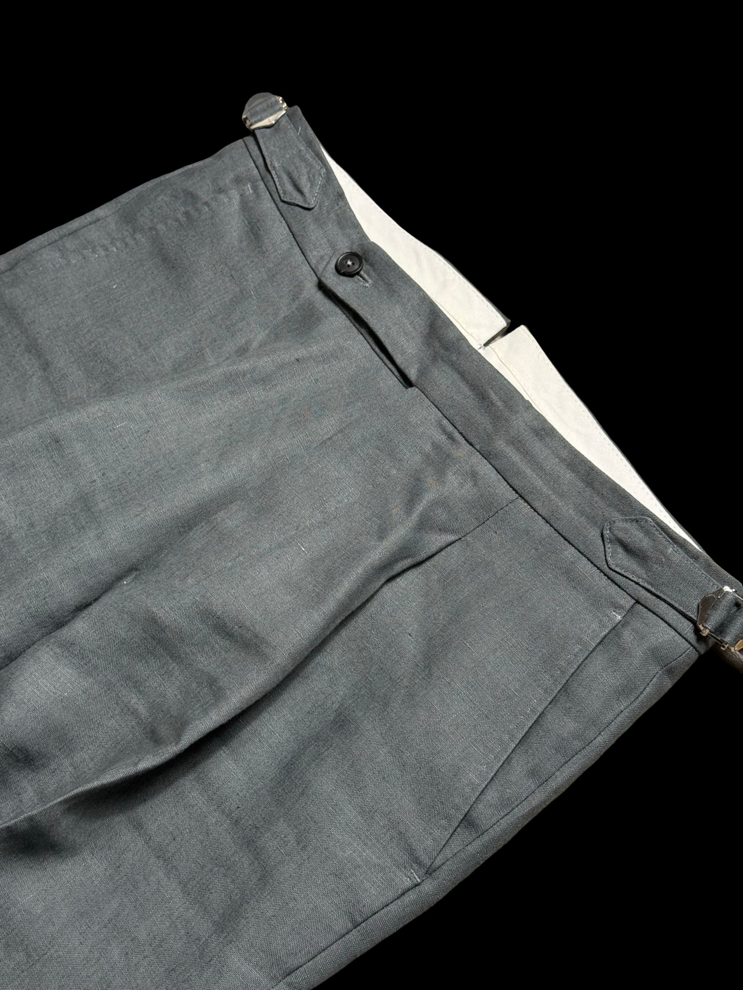 Natalino Single Pleat Grey Linen Trousers W30S Side Adjusters RRP £200