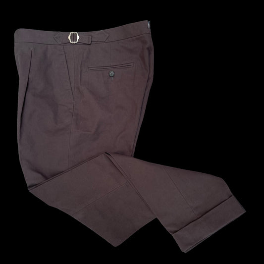 Natalino Single Pleat Cotton Drill Trousers 32R Brown RRP £180