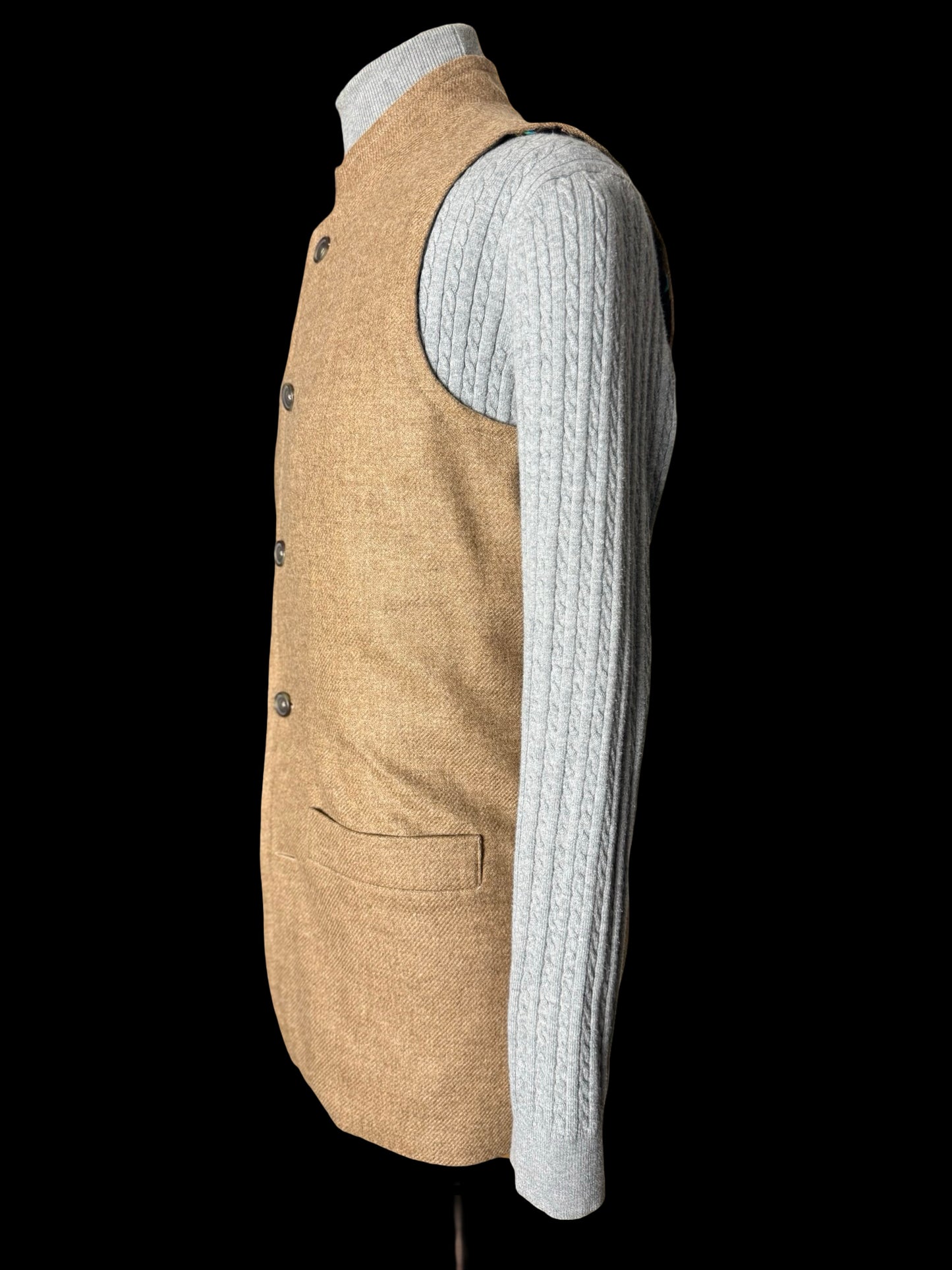 Men’s Barrington & Ayre Moon Merino Wool Gilet 38” Nehru Collar Brown RRP £495