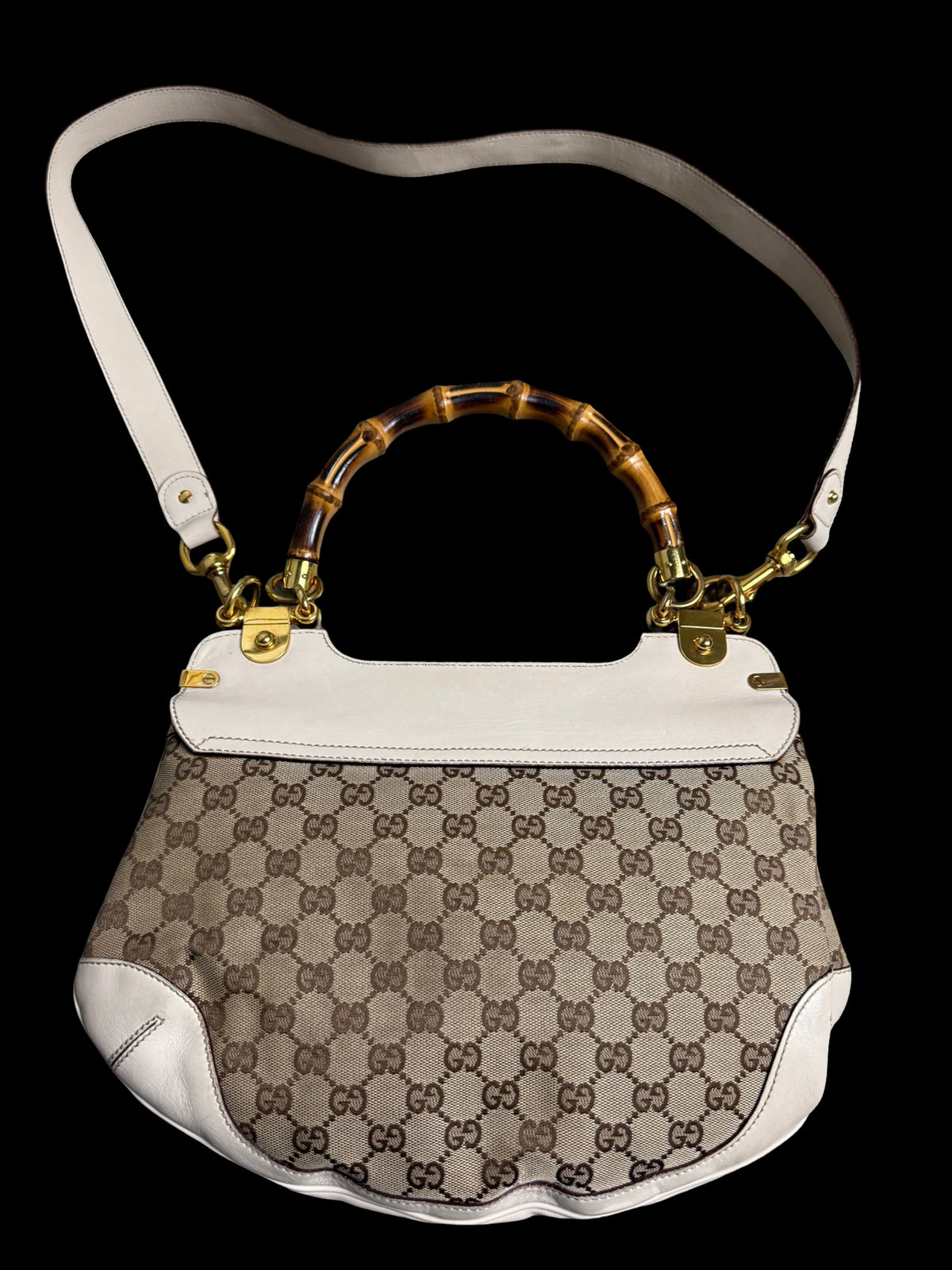 Vintage Women’s Gucci Peggy Canvas Monogram Bamboo Shoulder Bag