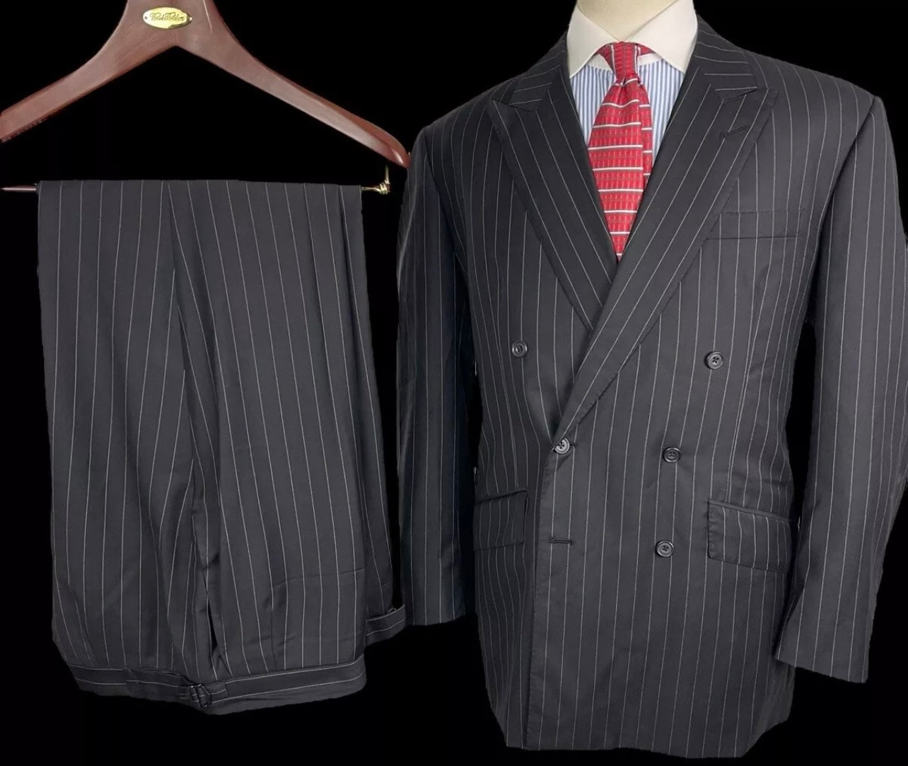 Richard James Savile Row Bespoke Double Breasted Suit 46L / 39x31.5” Pinstripe