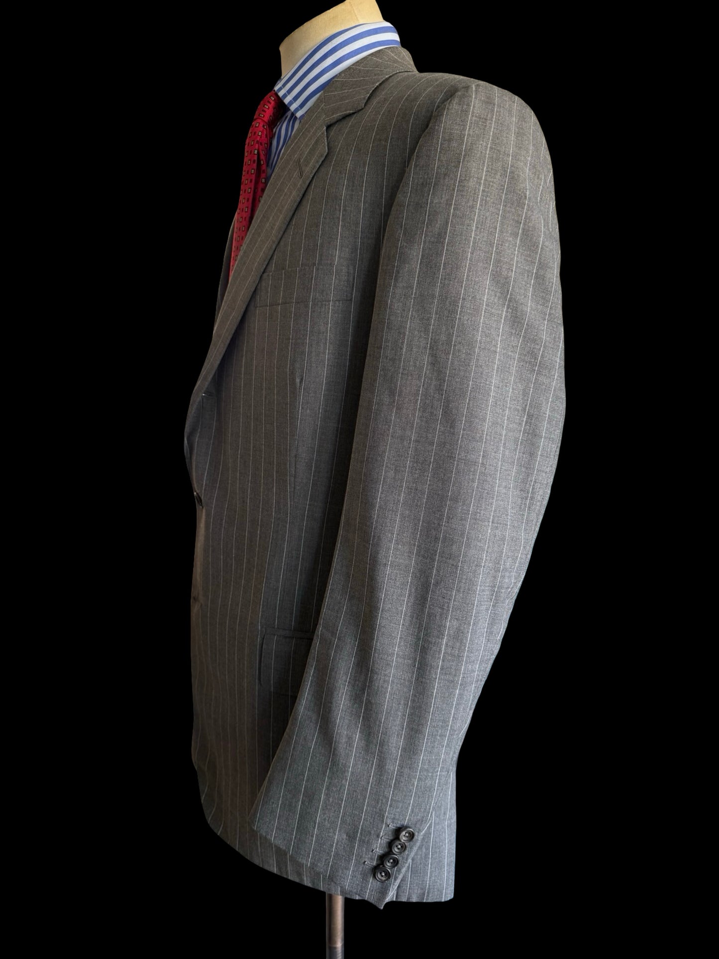 Bespoke Kilgour Light Grey Pinstripe Suit 42L/W38L Lightweight Savile Row 2roll3 - 2X TROUSERS