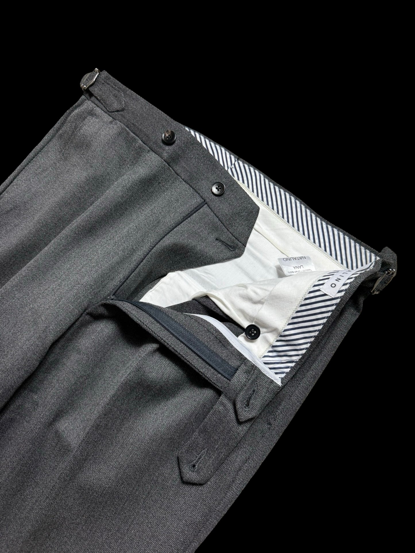Men’s Natalino Grey Cavalry Wool Twill Pleat Front Trousers W32S RRP £205