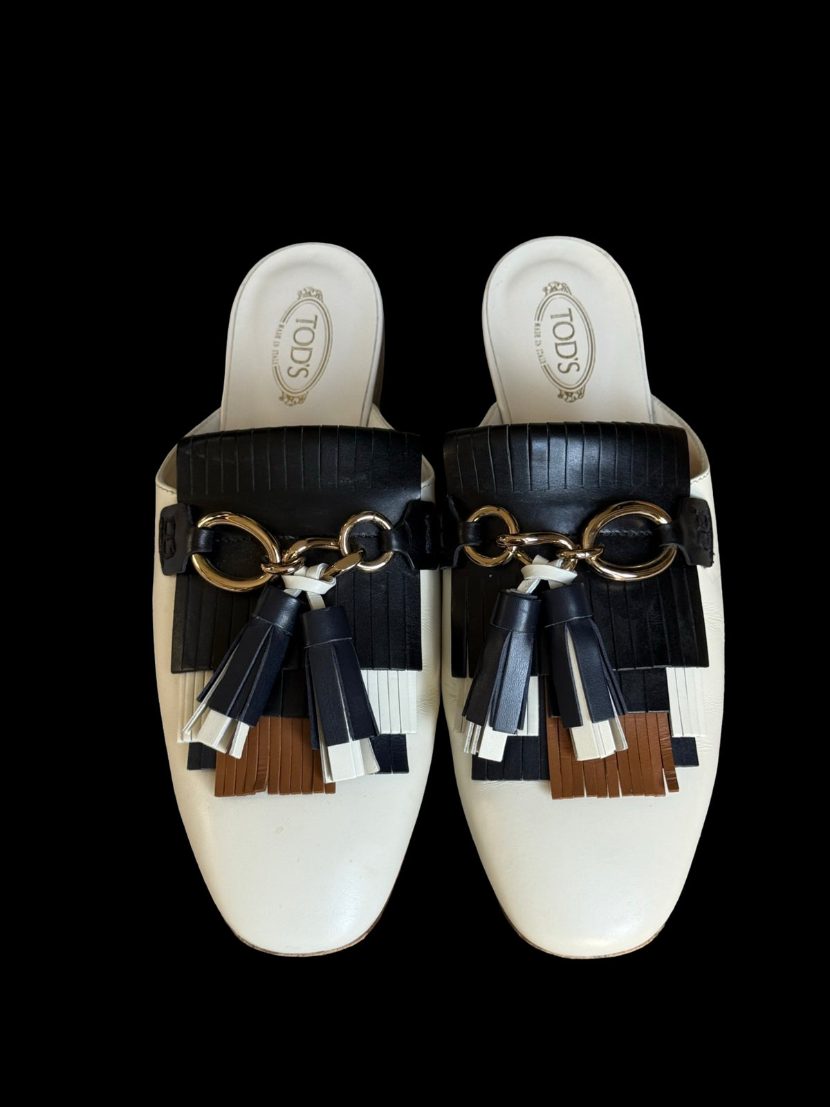 Women’s TOD’s Ivory White Leather Fringed Tassel Mules Size EU39 UK6