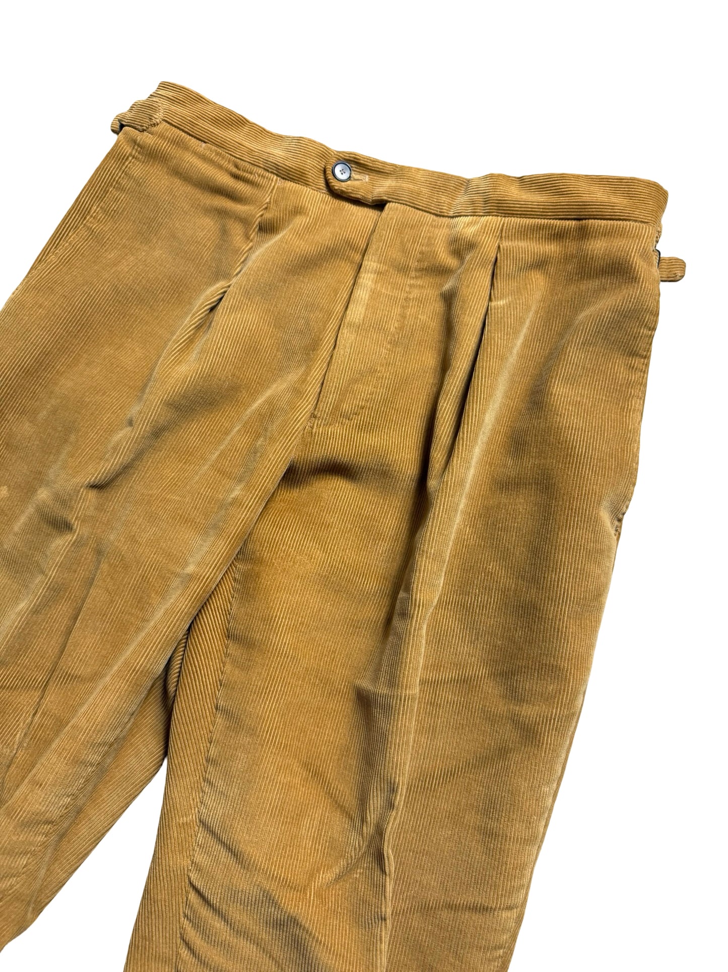Bespoke P. Johnson X Sartoria Carrara Corduroy Pleat Front Trousers W32S Tan