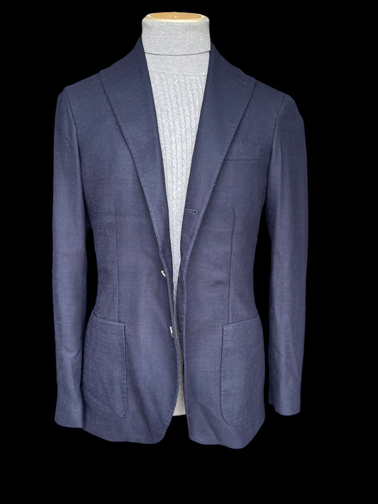 Natalino Sport Jacket 38” Mock Leno Hopsack Wool Navy Blue RRP £470