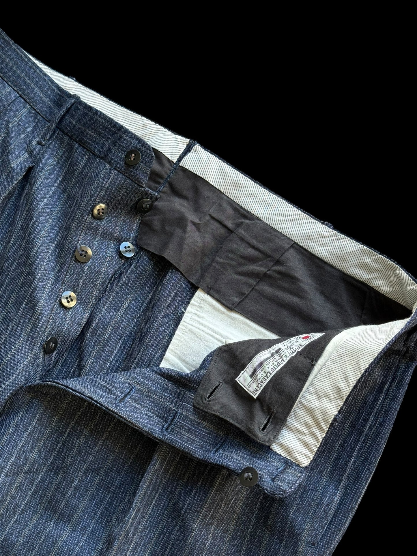 Bespoke Tommy Giulio Caraceni Blue Stripe Heavy Wool Suit 42S/ W34” 1940’s Style