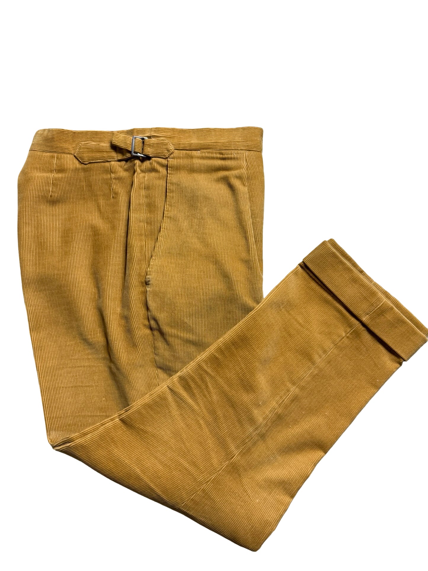 Bespoke P. Johnson X Sartoria Carrara Corduroy Pleat Front Trousers W32S Tan