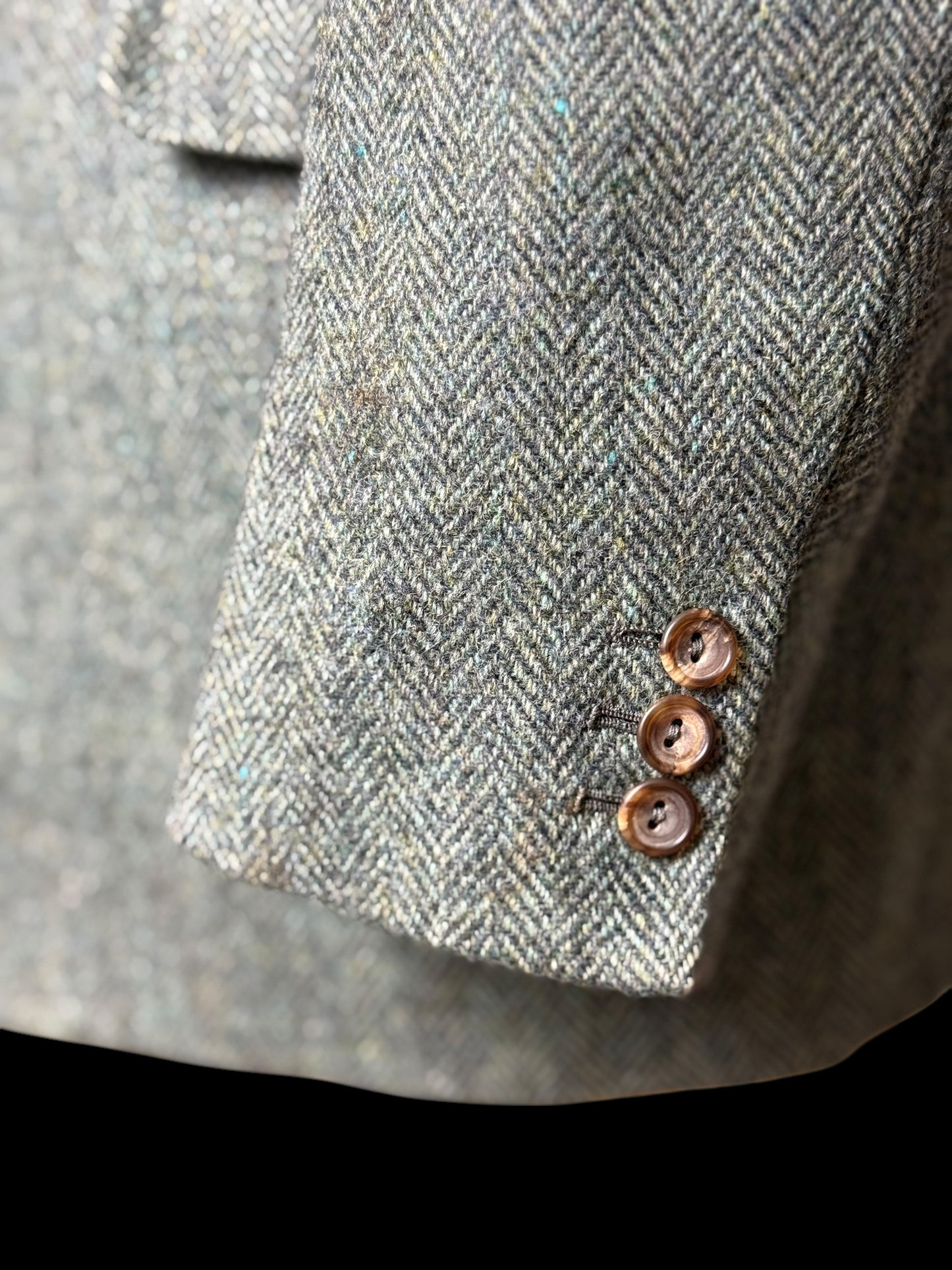 Bespoke Henry Poole Savile Row Tweed Sport Coat 44S/R Herringbone Green 1978