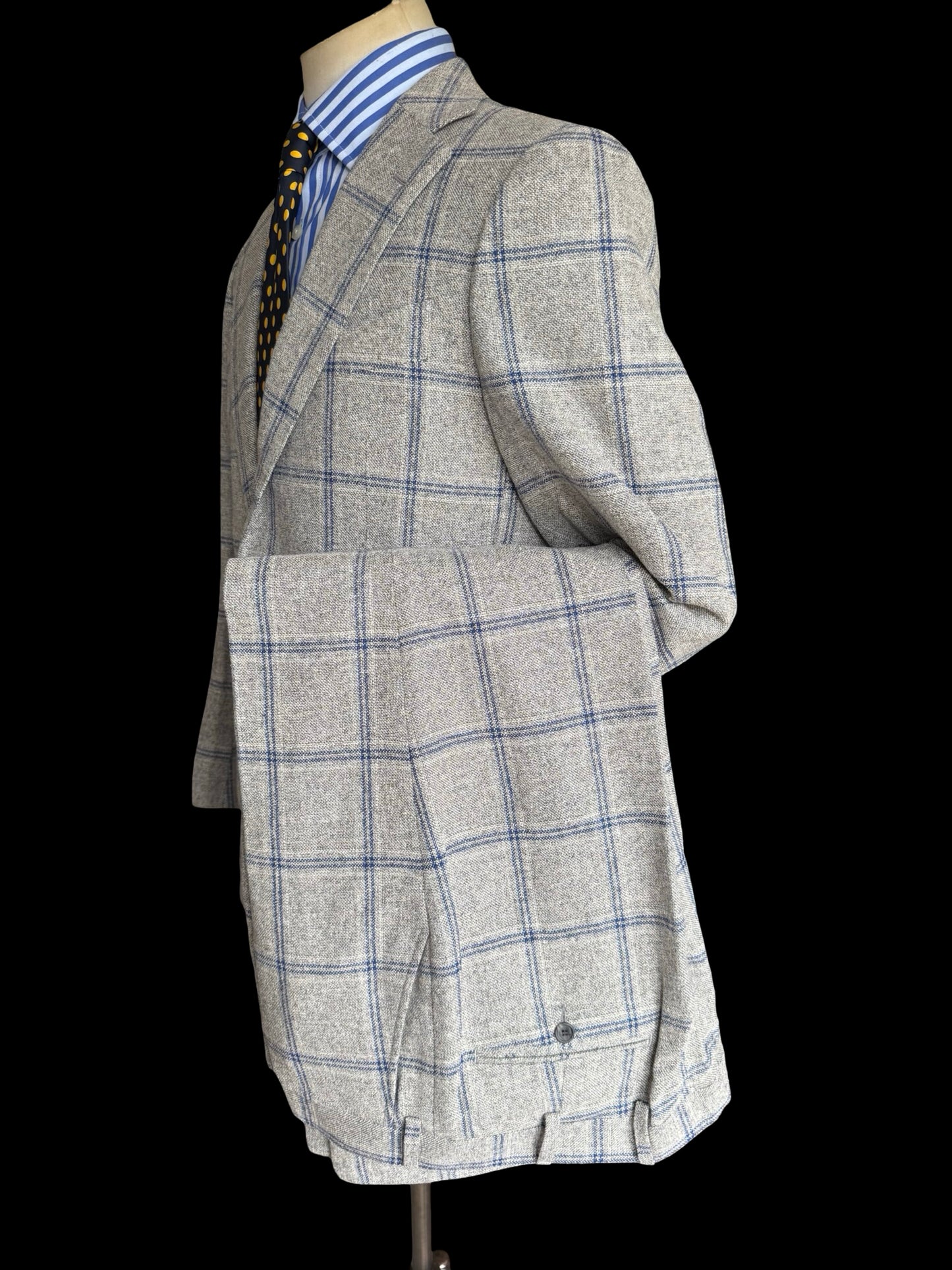 Suit Supply Lazio Wool Silk Linen Suit 38R / W36” Grey Blue Check