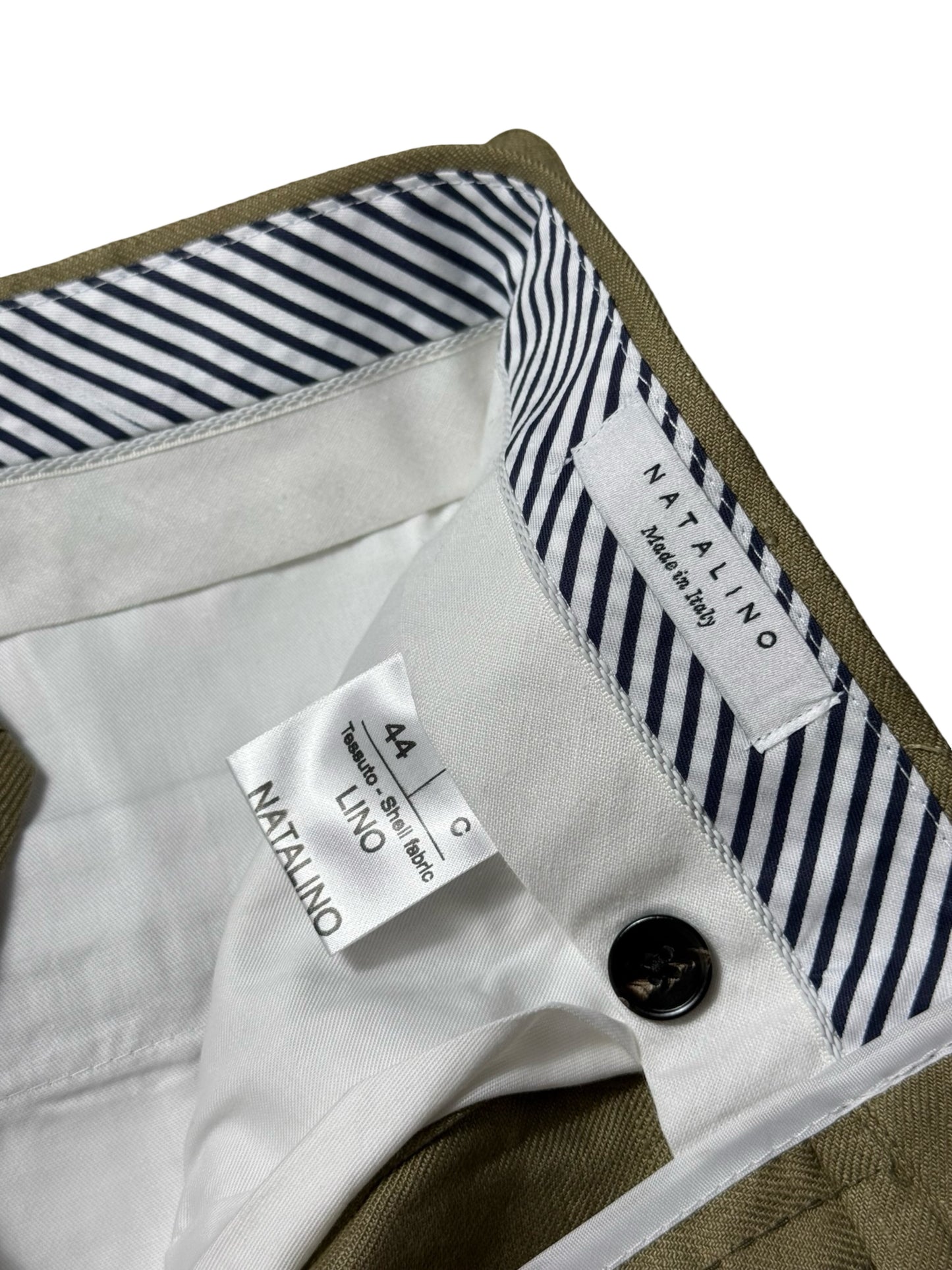 BNWT Natalino Single Pleat Khaki Linen Trousers IT44 W28-30” Baird Mcnutt RRP £200
