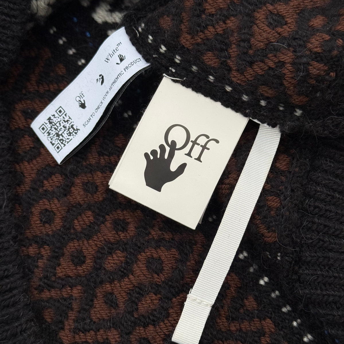 Men’s Off White Intarsia Knit Jumper Size Medium Wool Alpaca Mix Embroidered