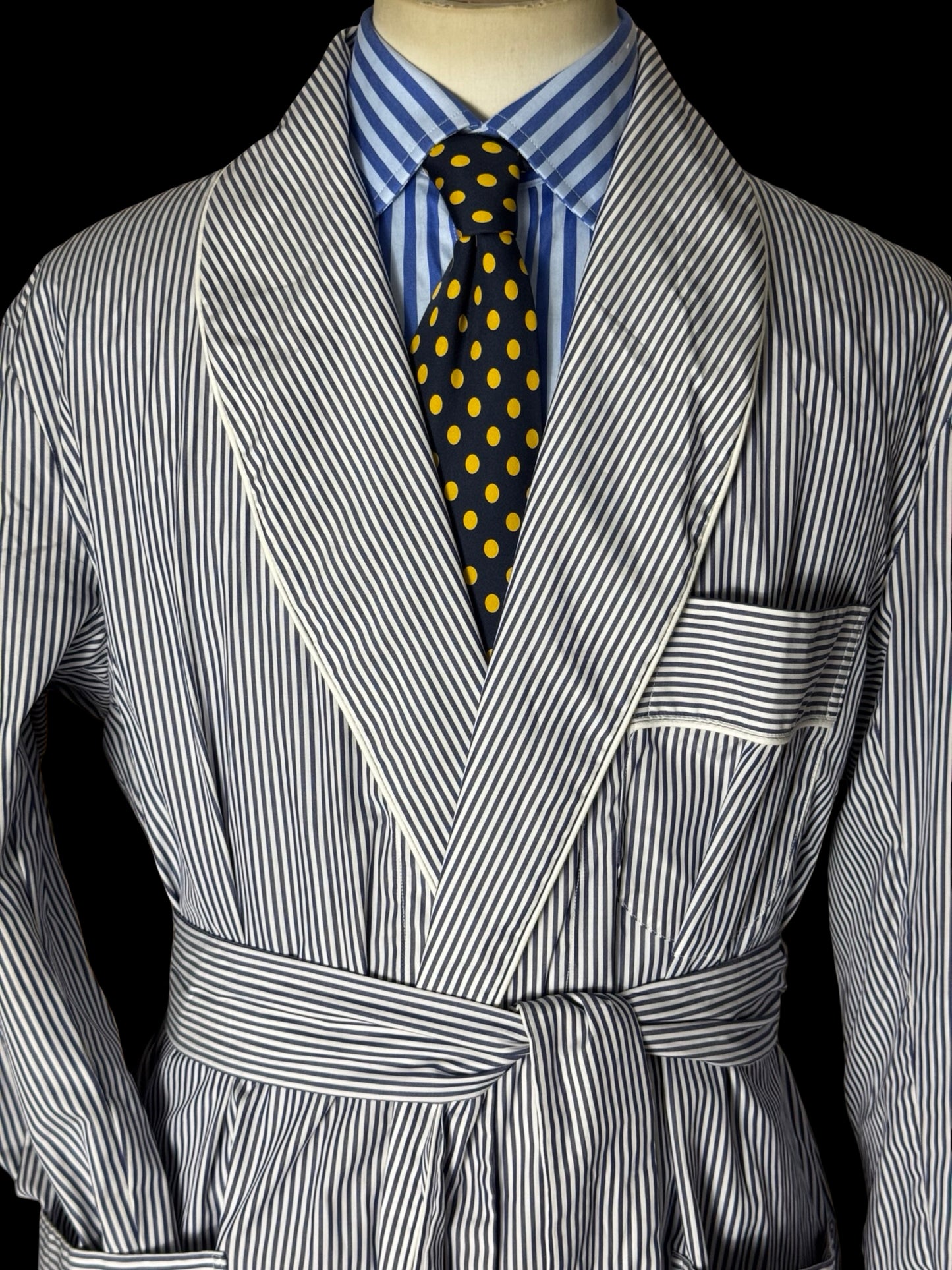 Turnbull & Asser Dressing Gown Size L Navy & White Poplin Cotton RRP £350