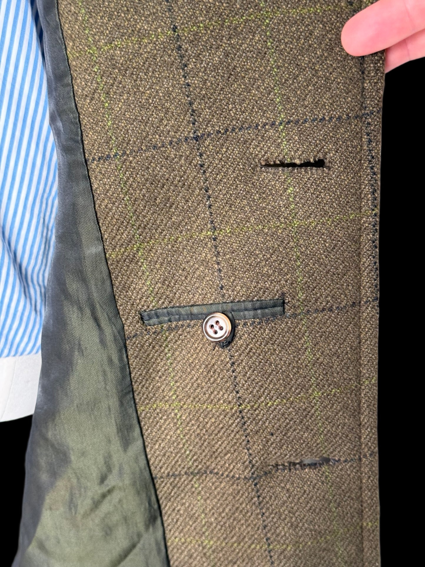 Vintage Chester Barrie Savile Row Green Tweed Overcoat 44L Raglan