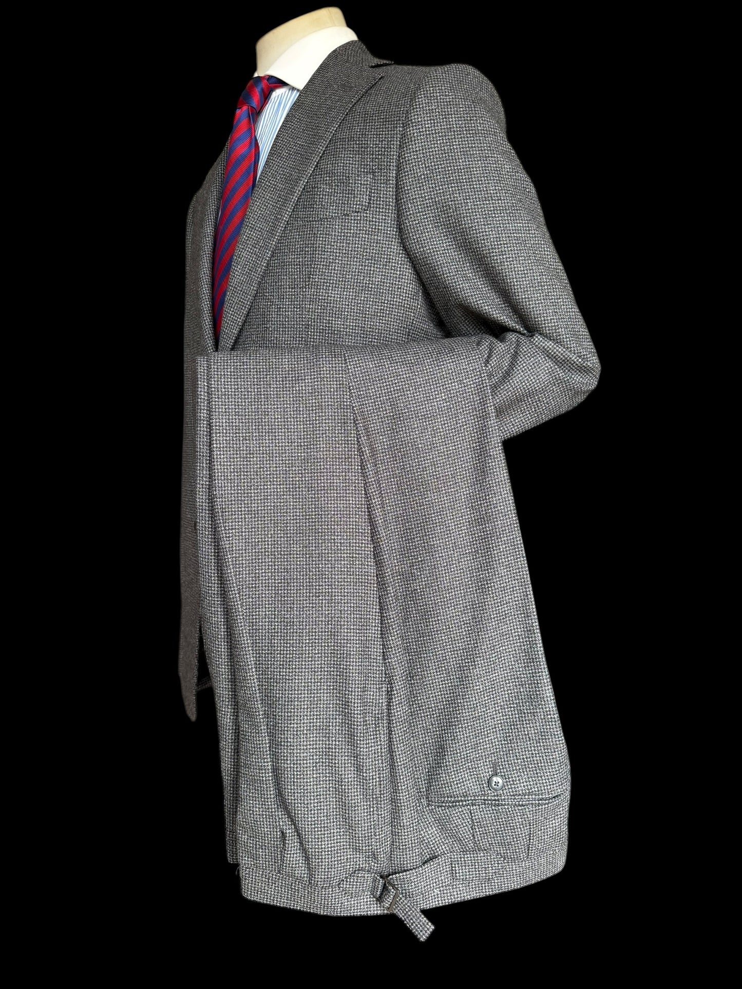 Clements & Church Drago Swing Wool Suit 38L / W32L Slim Fit Grey Houndstooth MTM