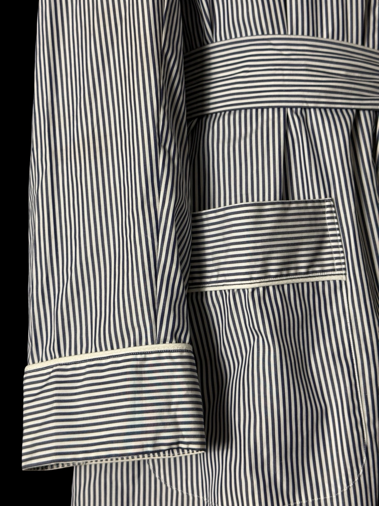 Turnbull & Asser Dressing Gown Size L Navy & White Poplin Cotton RRP £350