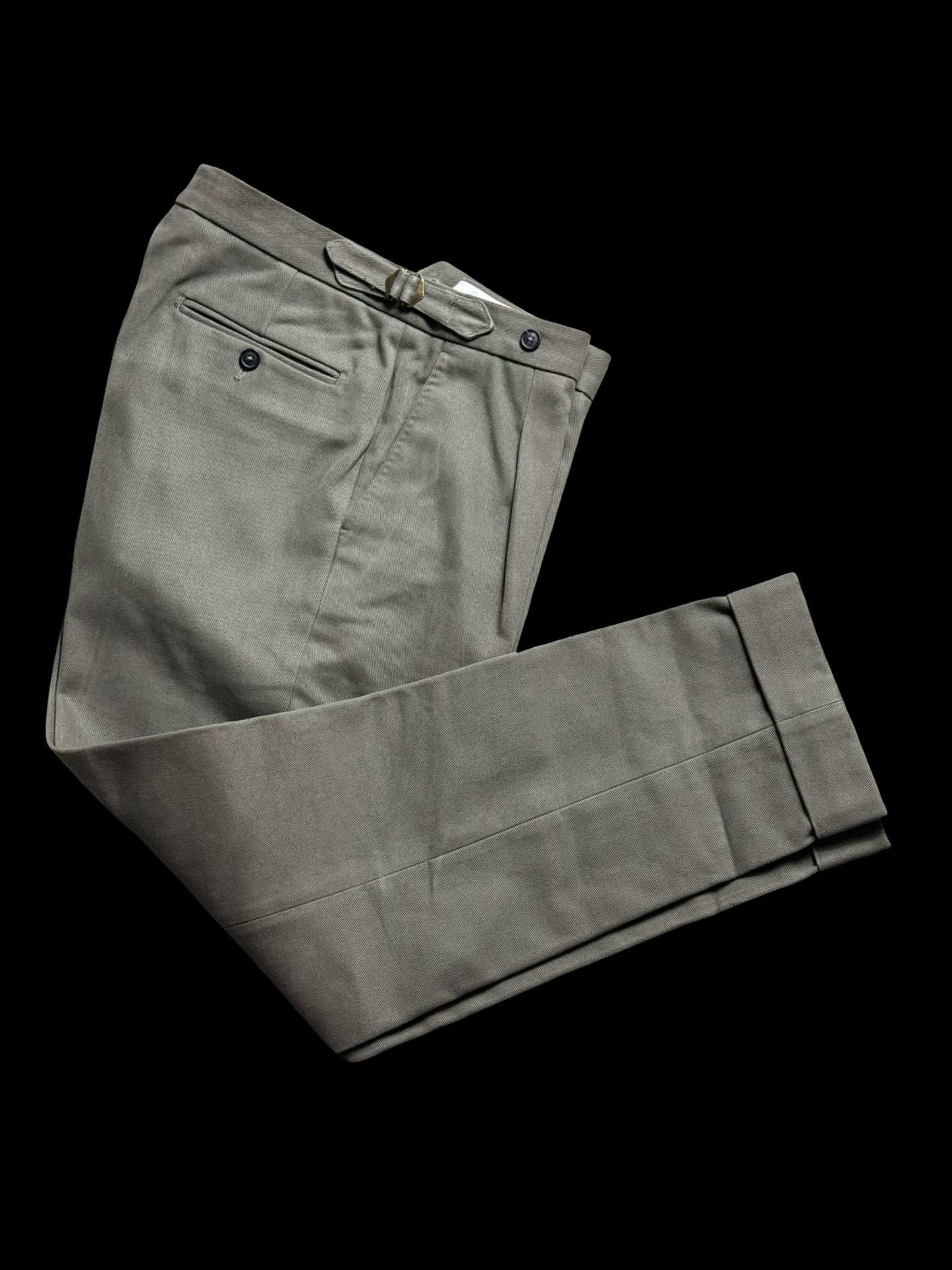 Natalino Military Green Cotton Drill Pleat Front Trousers W30S RRP £165