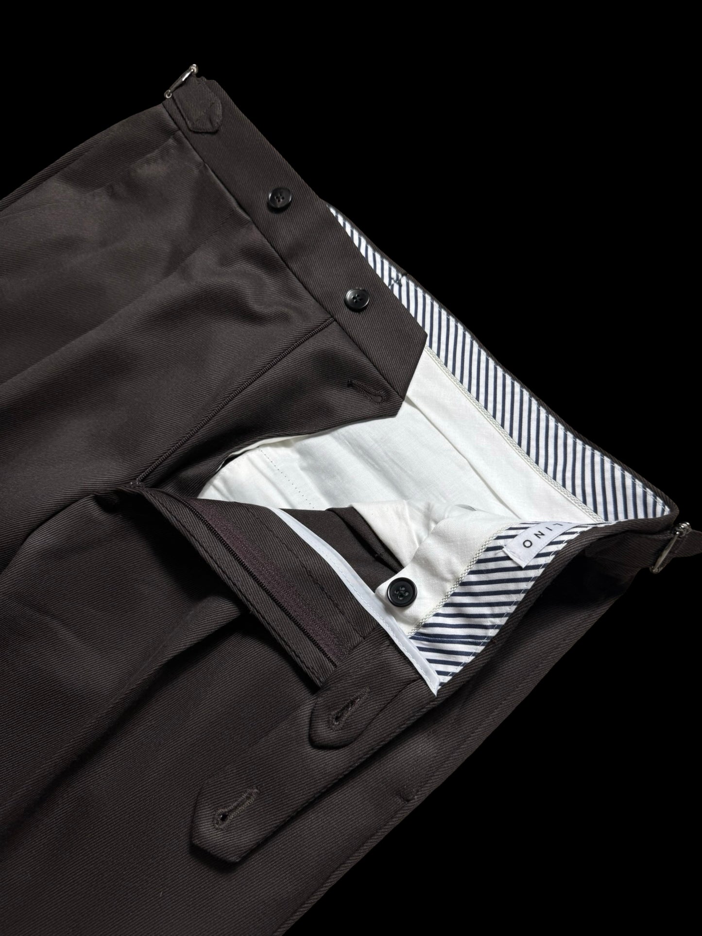 Men’s Natalino Brown Cavalry Wool Twill Pleat Front Trousers W32S RRP £205