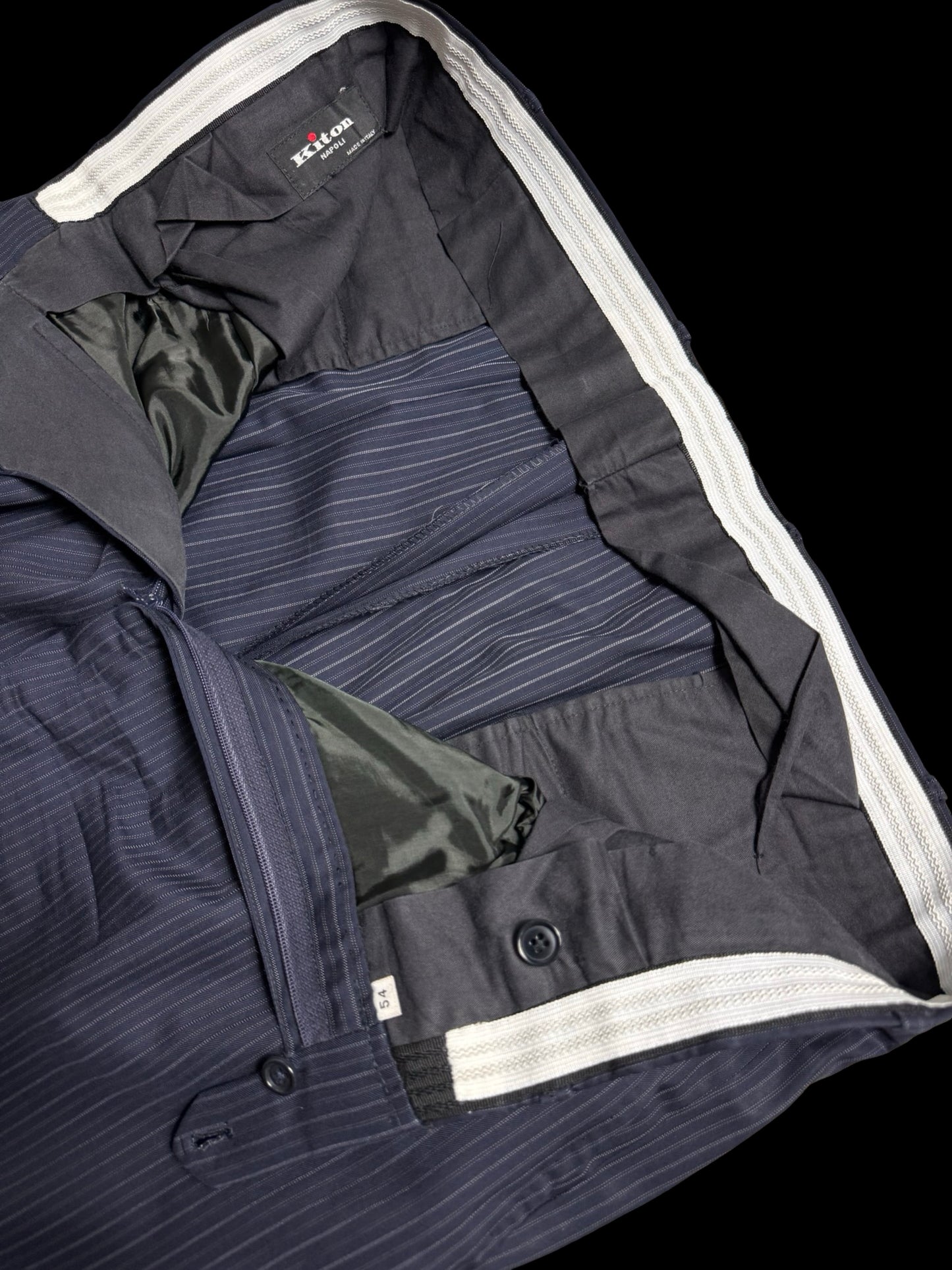 Kiton Navy Blue Pinstripe Suit 44L / W38L Blanc Blu Super 180’s Wool 2 Roll 3 14 Micron