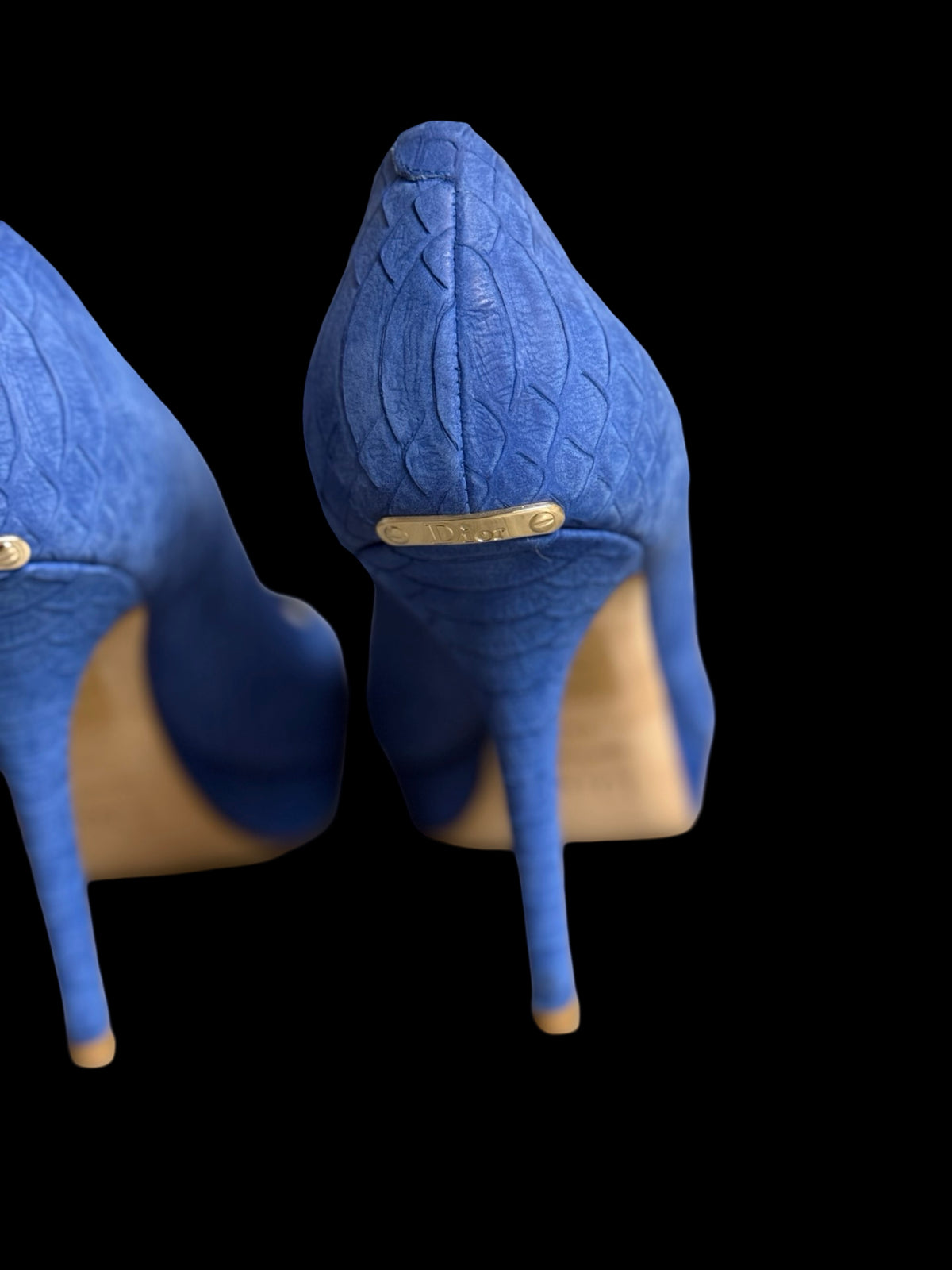 Christian Dior Blue Python-Embossed Leather Peep-Toe Heels EU39.5 UK6.5
