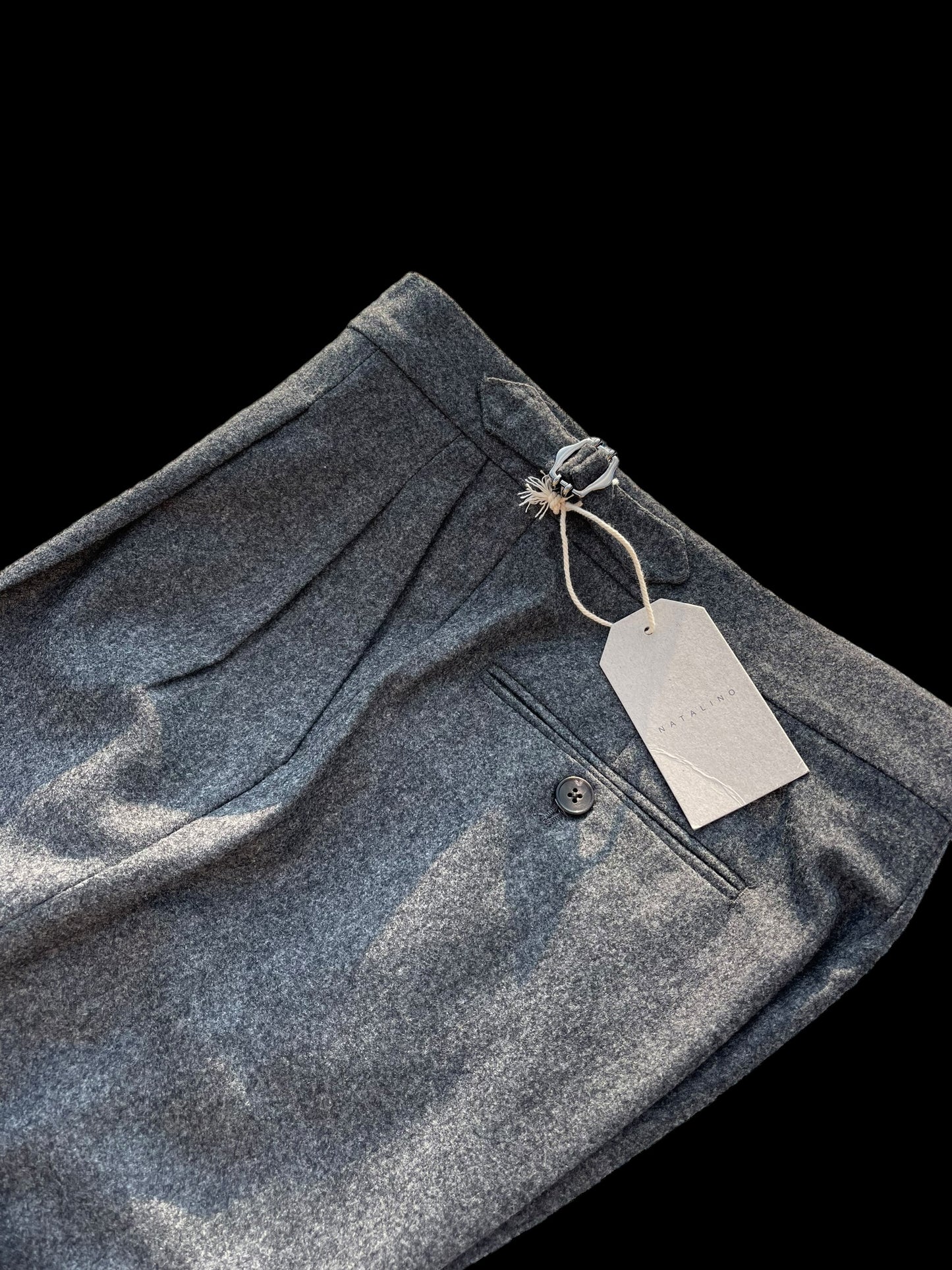 Natalino Grey Single Pleat Woolen Flannel Trousers IT46 UK30” VBC Wool RRP £180