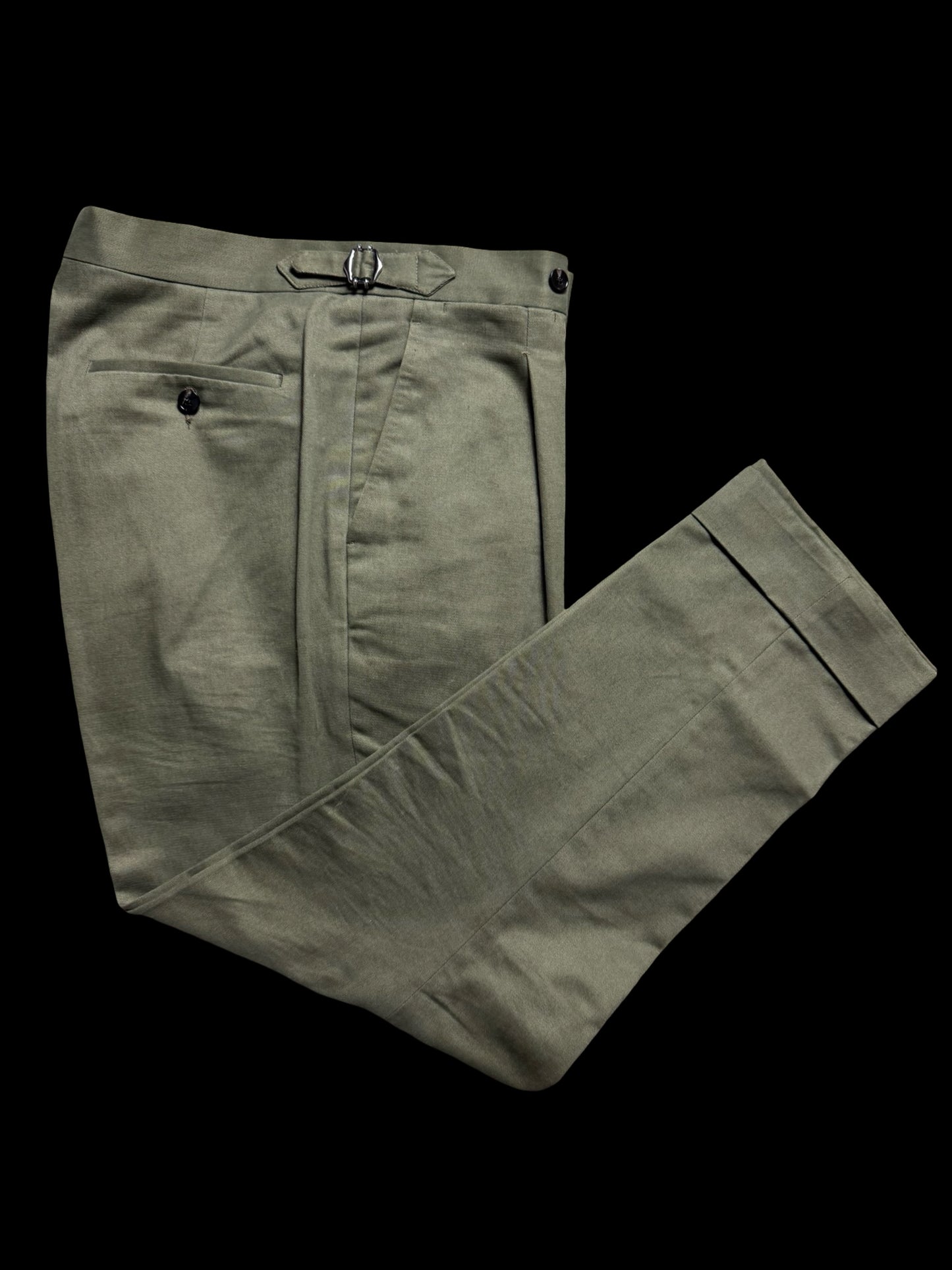 Natalino Pleat Front Military Green Trousers W32S Cotton Drill RRP £165
