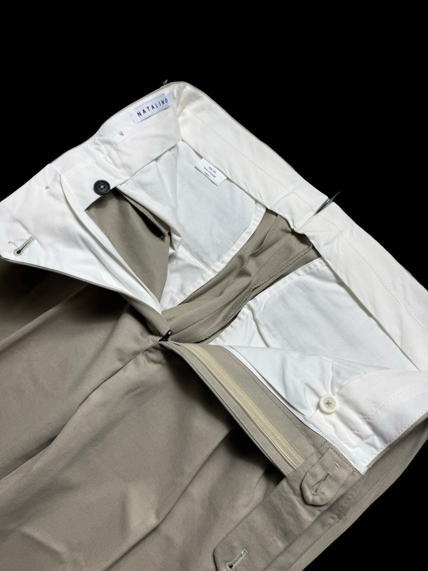 Natalino Beige Cotton Drill Pleat Front Trousers W32S RRP £165
