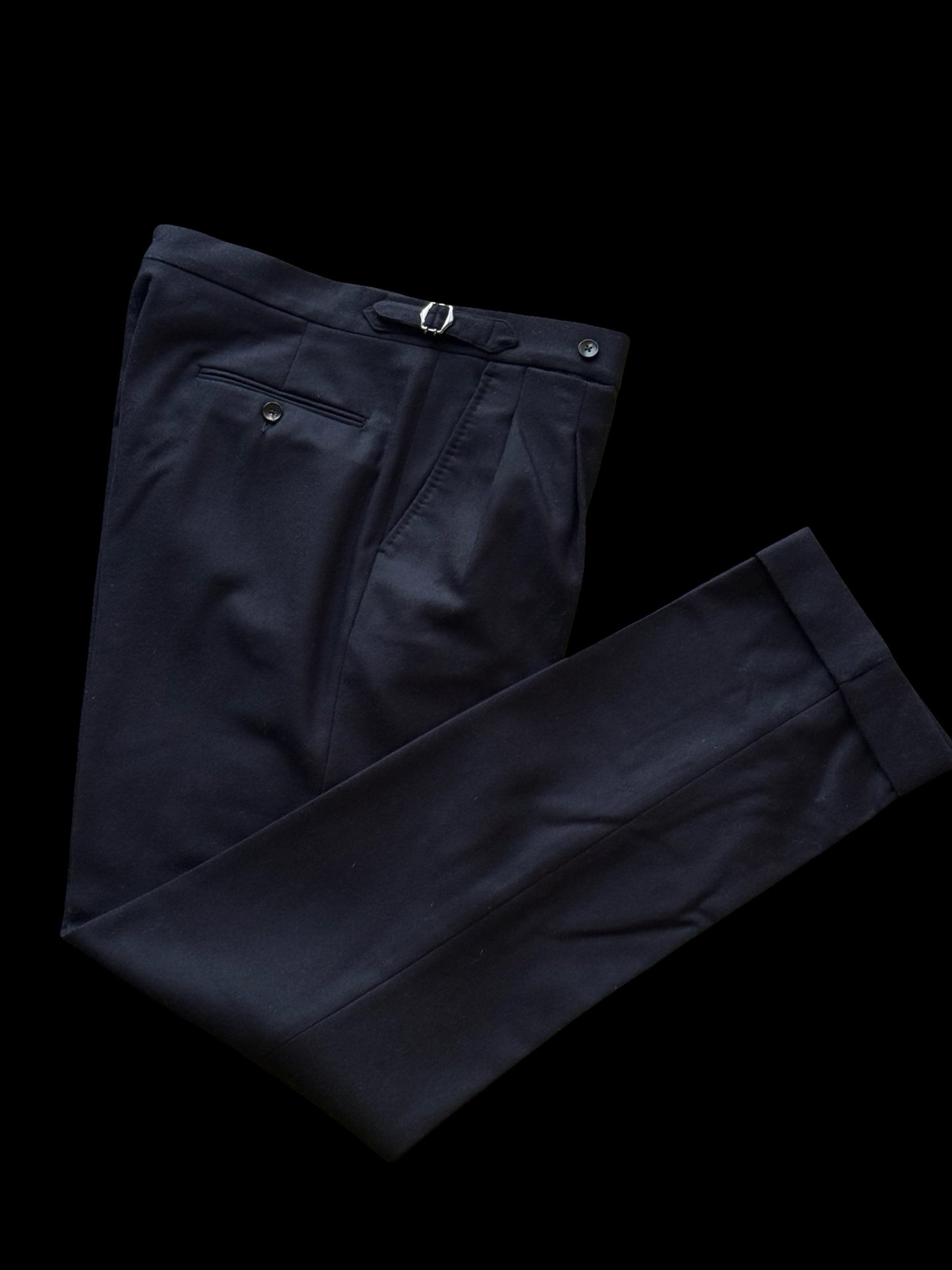Natalino Navy Blue Flannel Pleat Front Trousers 32x33” RRP £195