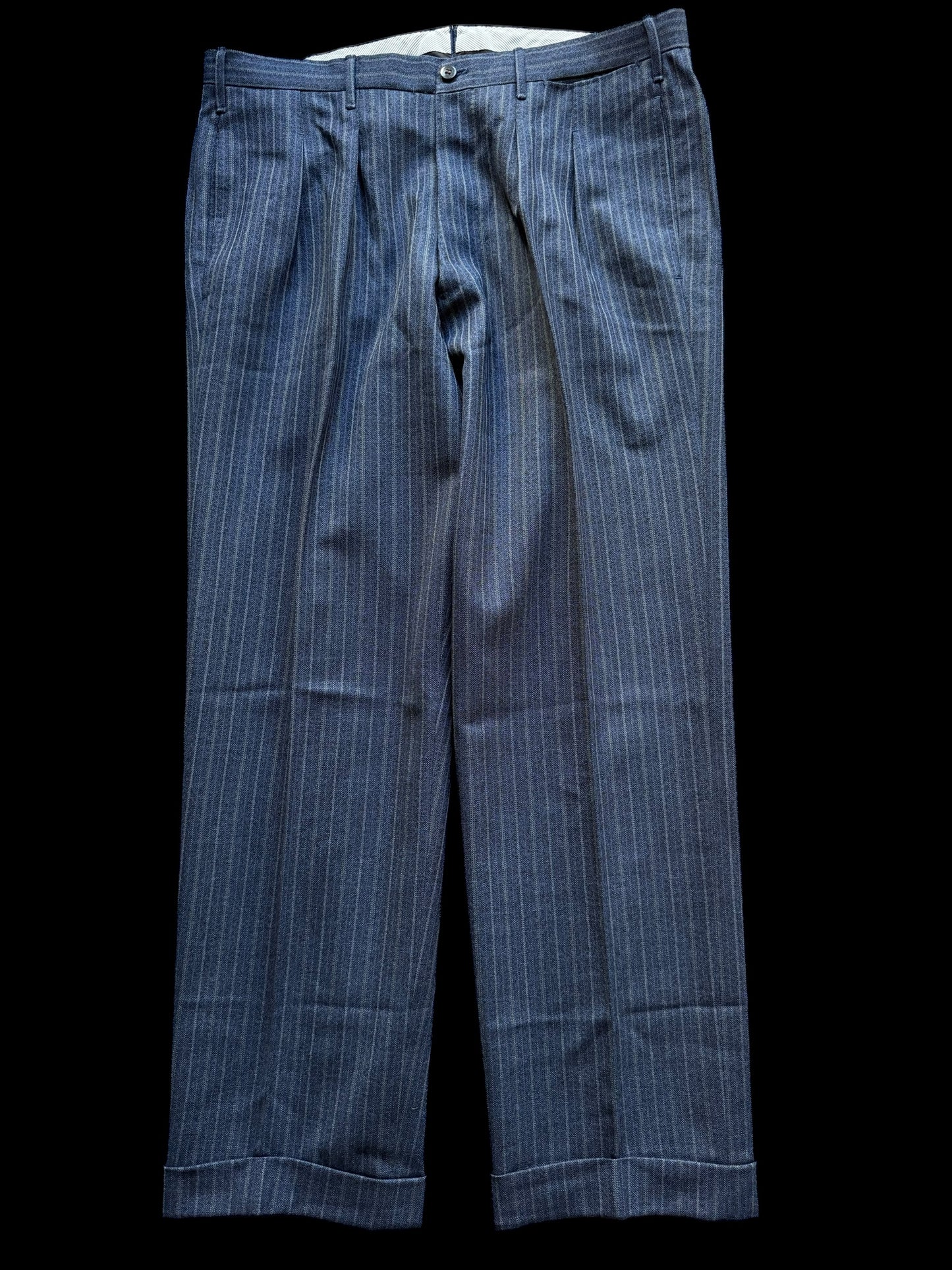 Bespoke Tommy Giulio Caraceni Blue Stripe Heavy Wool Suit 42S/ W34” 1940’s Style