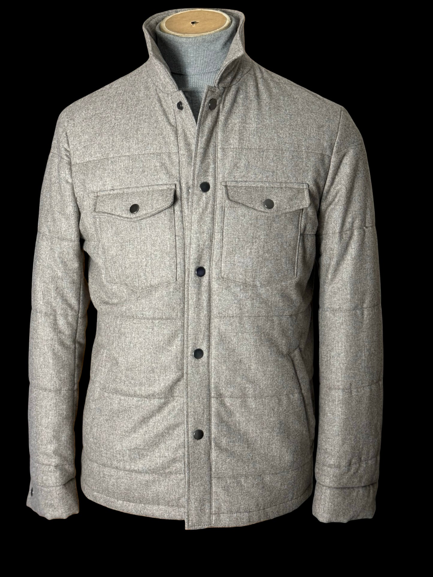 Men’s Barrington & Ayre Quilted Car Coat 38” VBC Flannel Wool Grey RRP £795