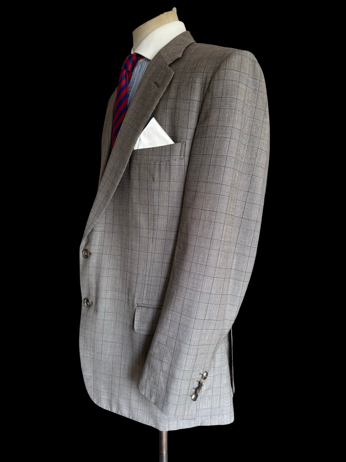 GIEVES & HAWKES Grey Prince Of Wales Wool Suit Size 44L/ W38L Savile Row
