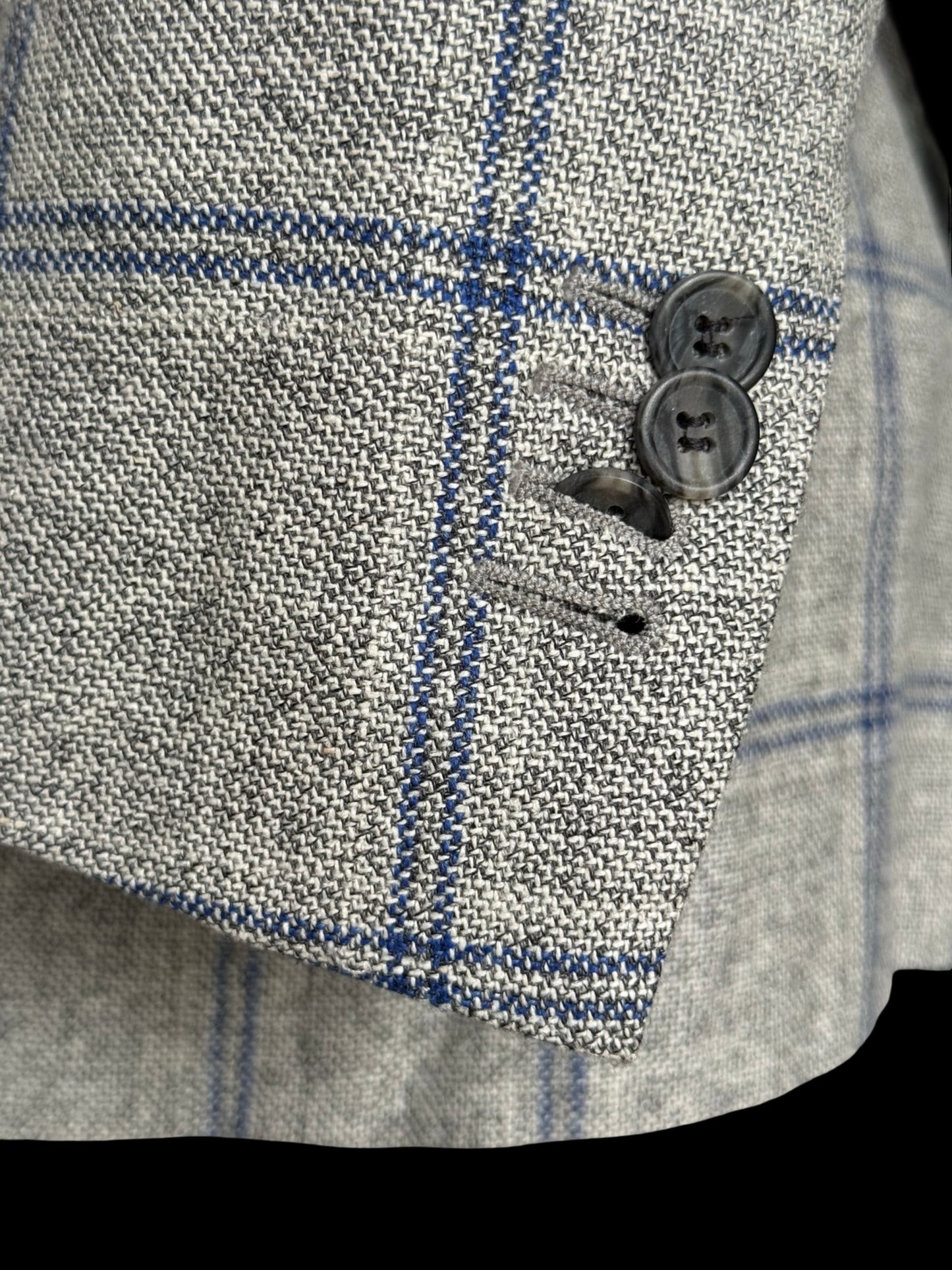 Suit Supply Lazio Wool Silk Linen Suit 38R / W36” Grey Blue Check