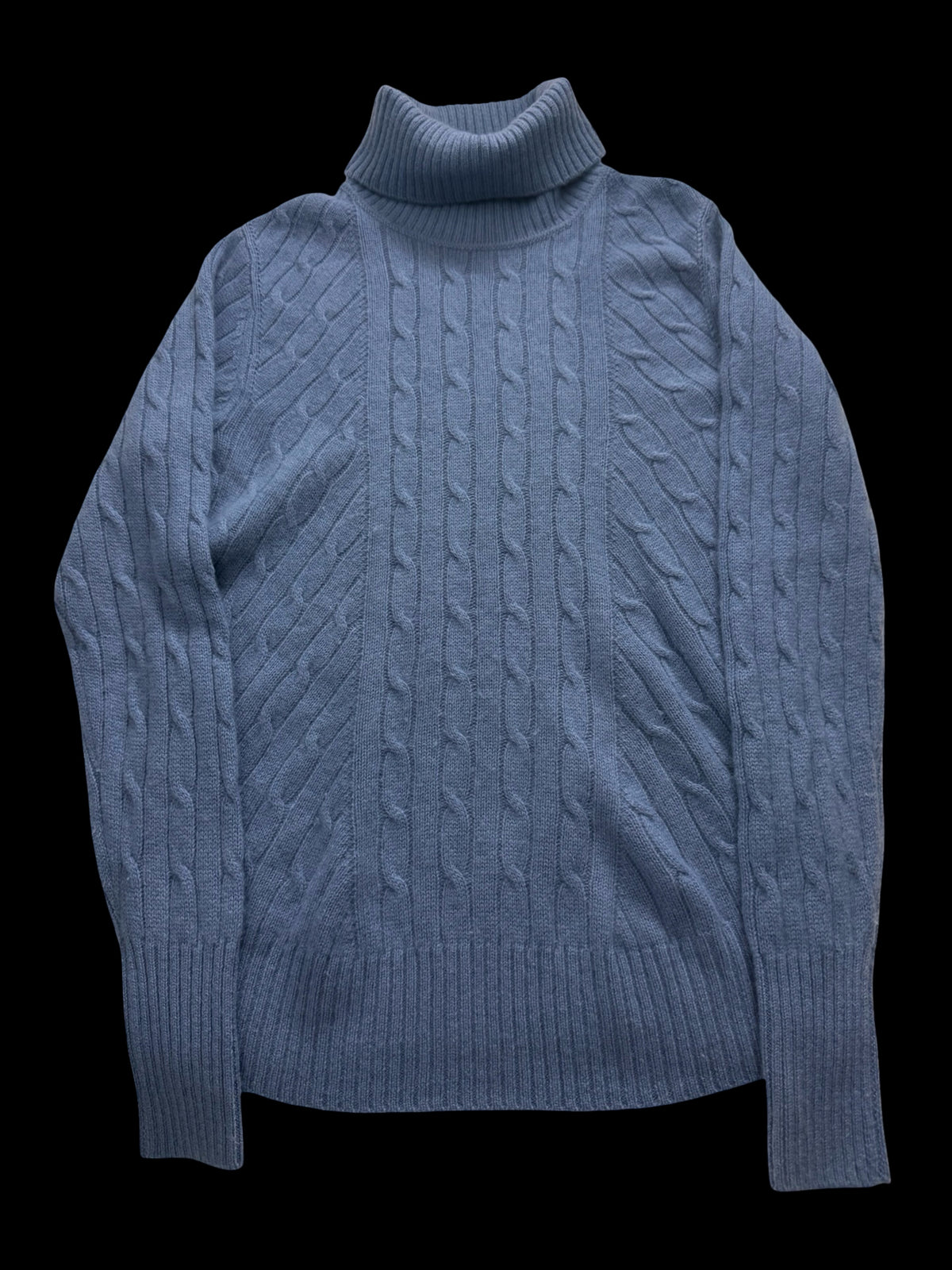 Women’s N Peal Blue Cashmere Cableknit Roll Neck Jumper Large RRP £325