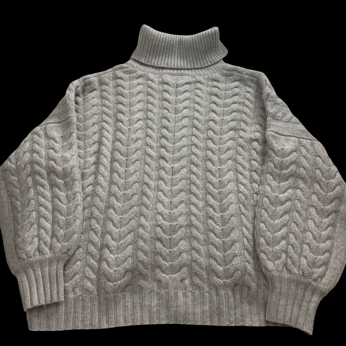 Women’s N Peal Grey Cashmere Chunky Cable-Knit Roll Neck Jumper Large RRP £400