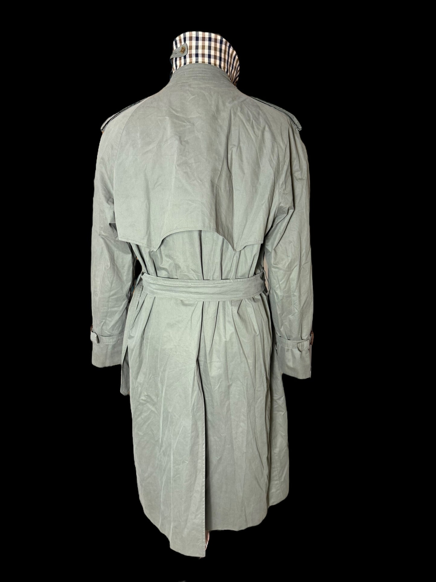 Vintage Men’s Aquascutum Sage Green Belted Trench Coat Size 42” Made In England
