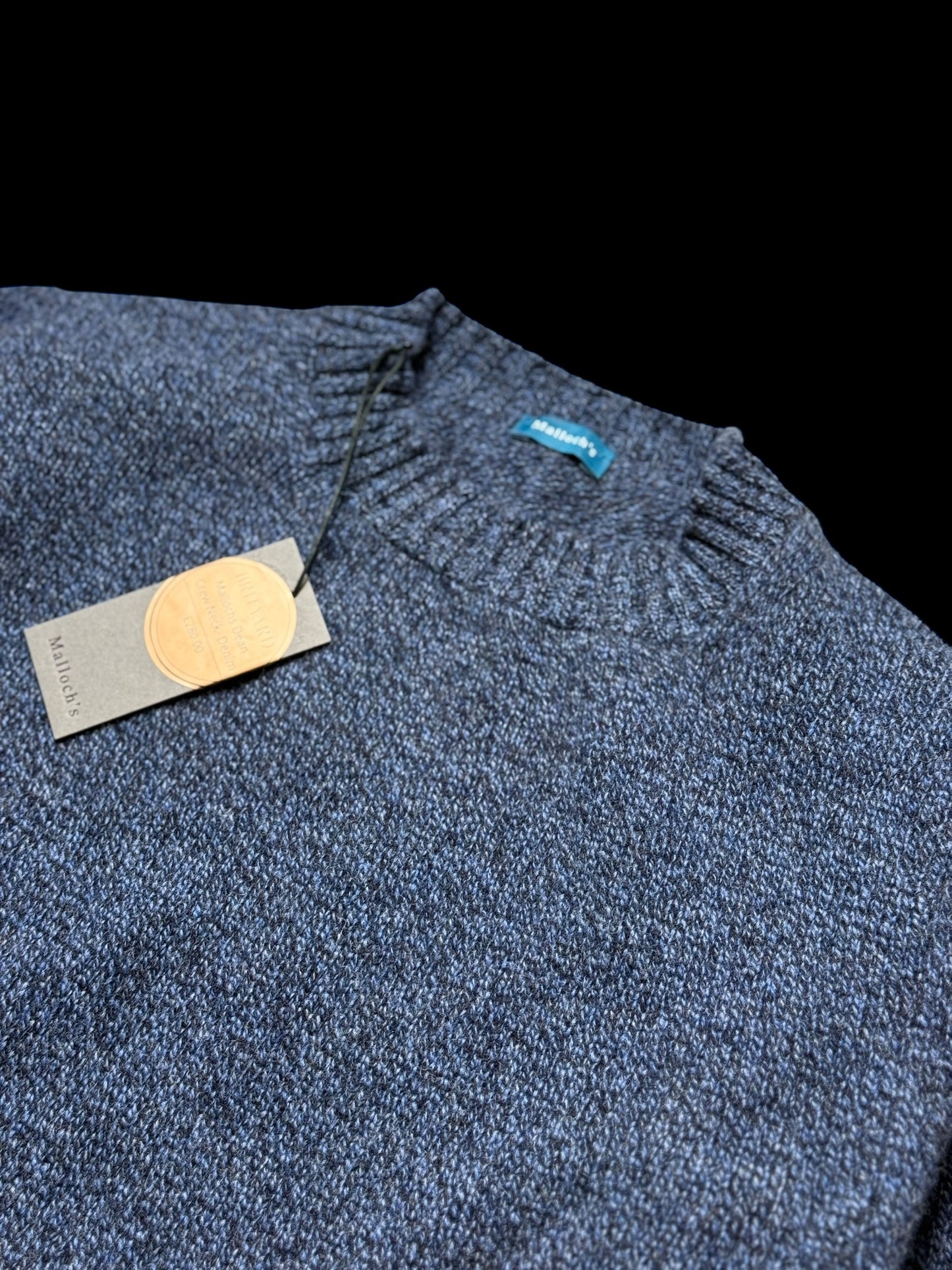 BNWT Malloch’s Dean Crew Neck Jumper Lambswool Denim Blue RRP £280
