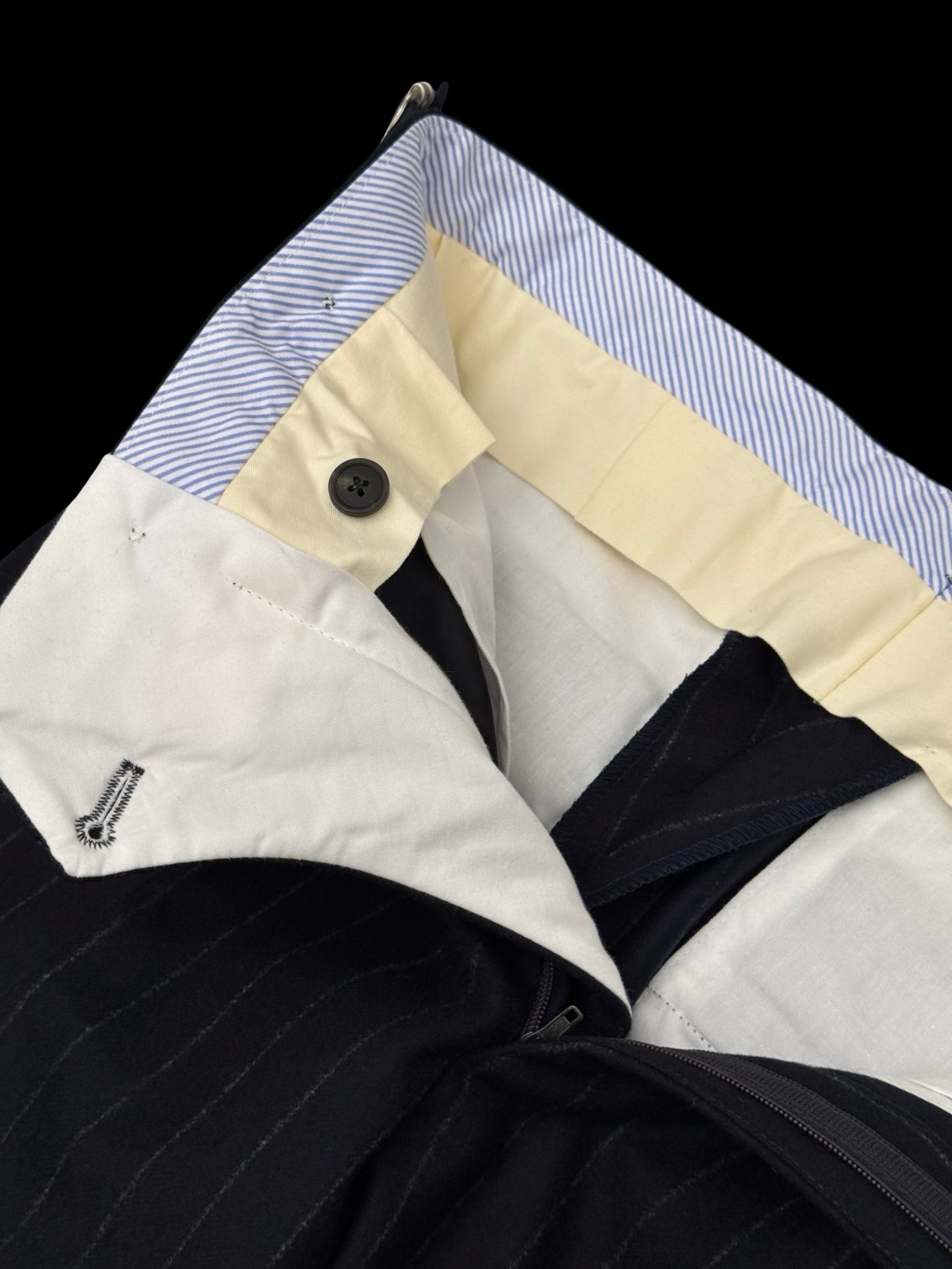 BNWT Natalino Pleat Front Trousers W28” Navy Flannel Wool Chalk Stripe RRP £195
