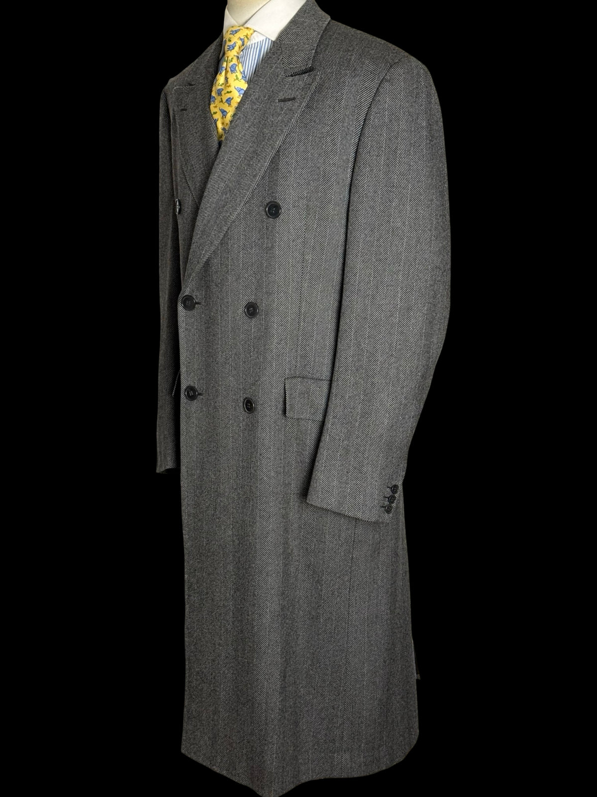 Vintage Chester Barrie Savile Row Double Breasted Herringbone Overcoat 42L