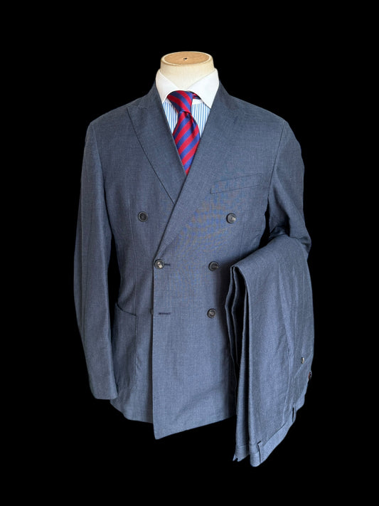 Men’s Reiss Double Breasted Suit 40R / W34” Slim Fit Wool Linen Silk Blue