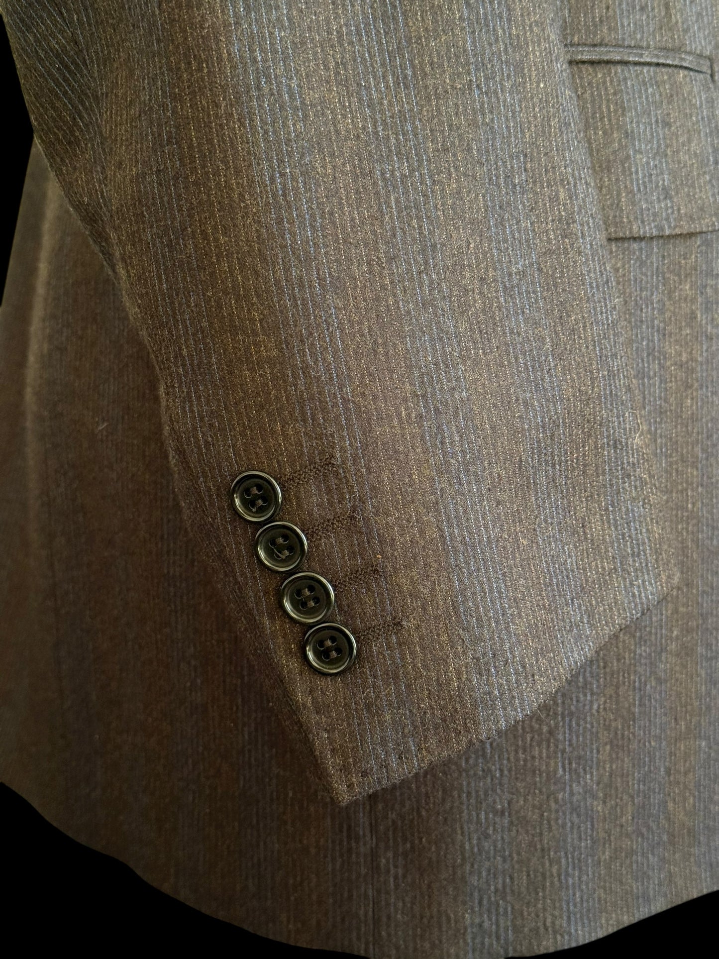 Canali Striped Flannel Suit 44L / W36R Navy & Brown Super 120’s Wool Full Canvas