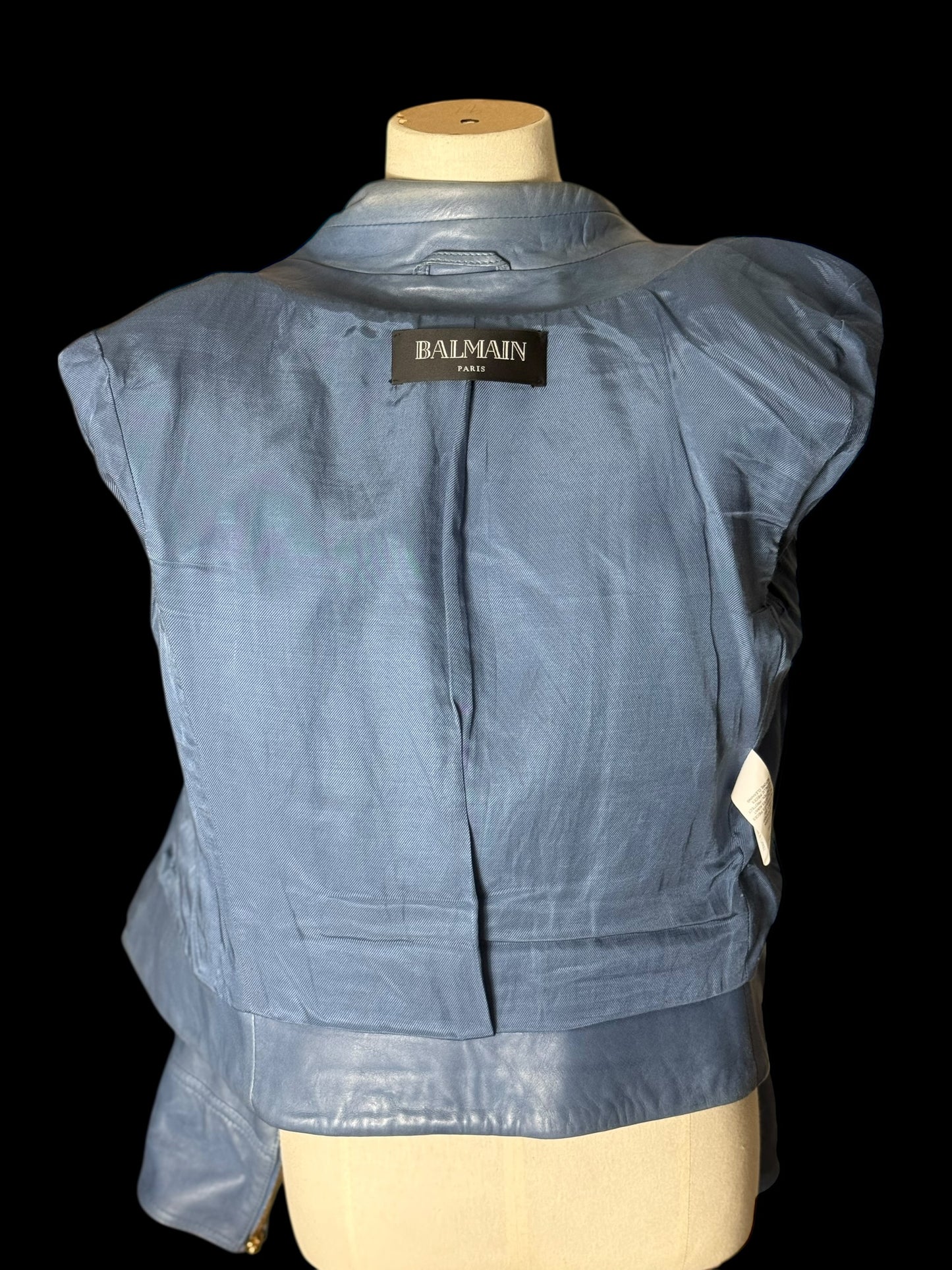 Women’s Balmain Blue Leather Biker Jacket FR42 Large RRP £2k+