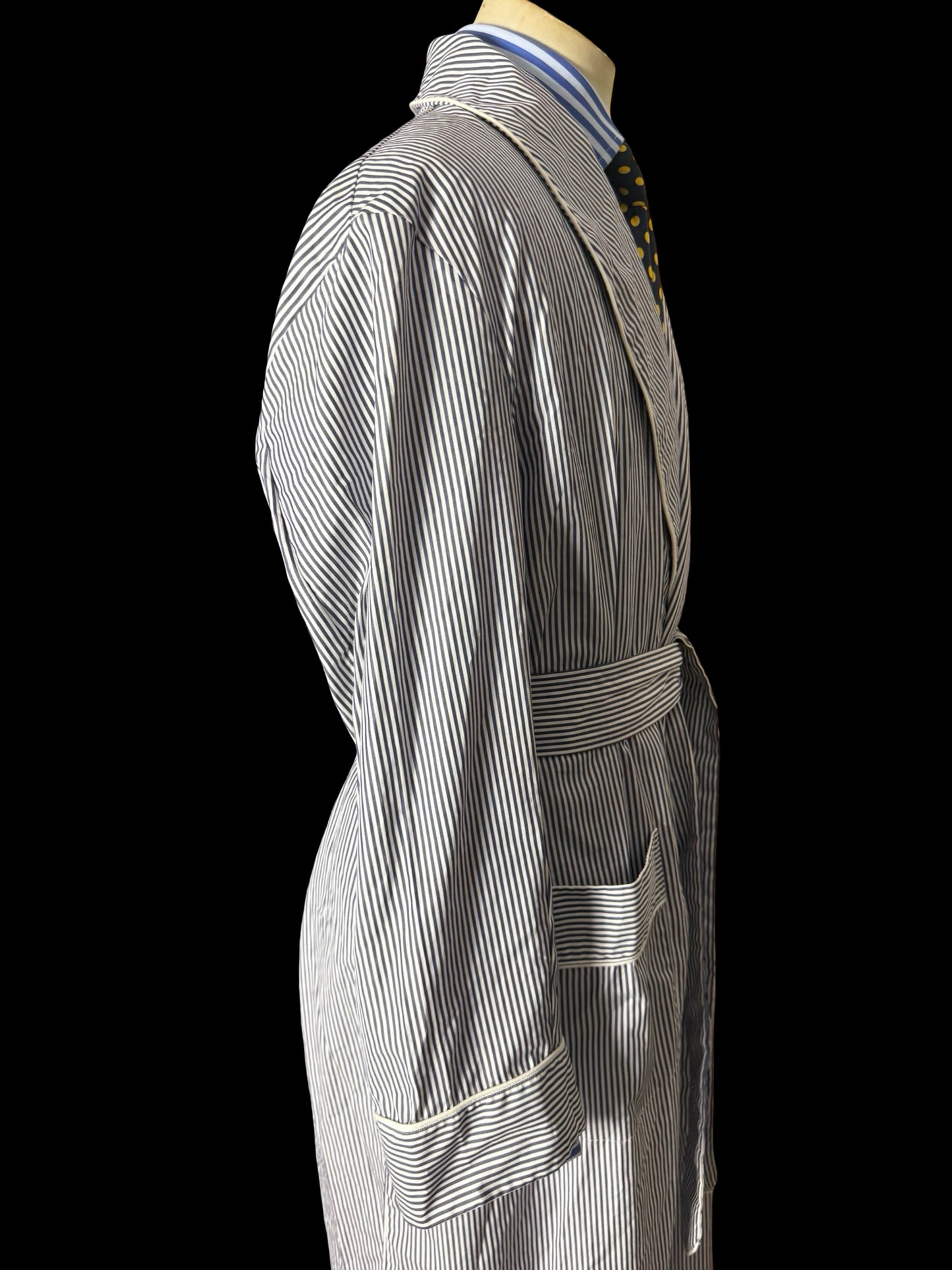 Turnbull & Asser Dressing Gown Size L Navy & White Poplin Cotton RRP £350