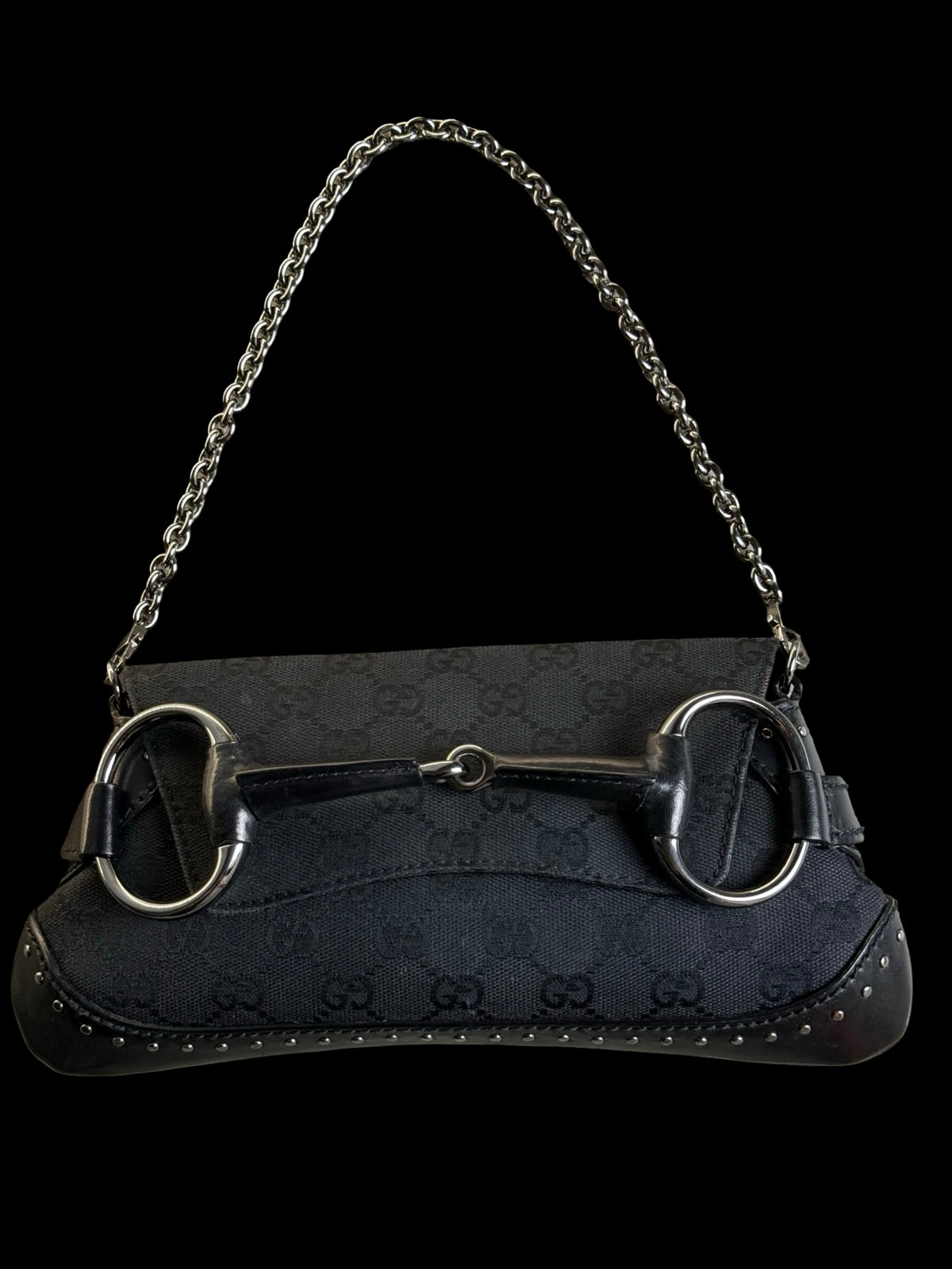 Gucci GG Canvas Horsebit Chain Shoulder Bag Clutch Bag Vintage Tom Ford Era