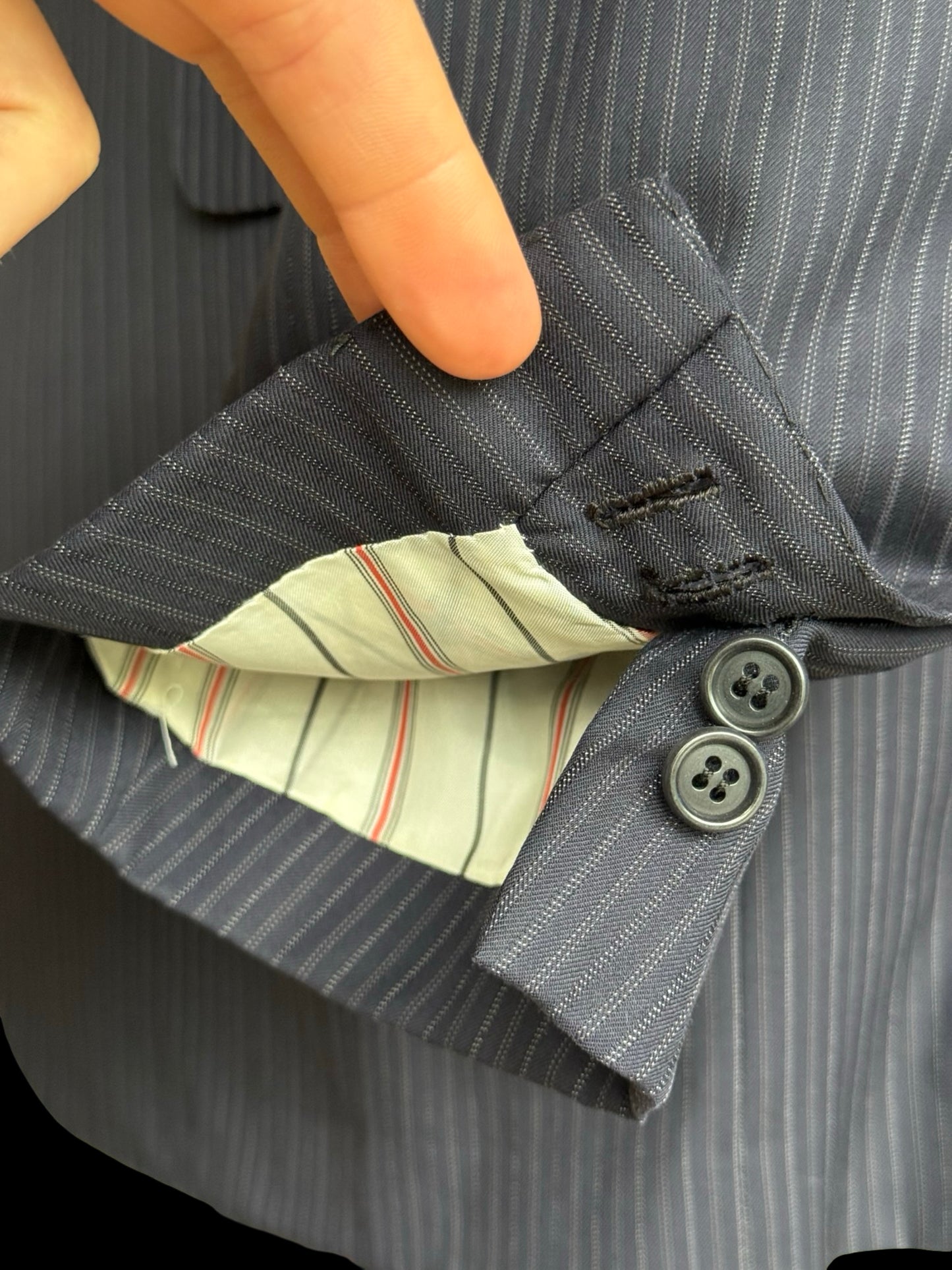 Kiton Navy Blue Pinstripe Suit 44L / W38L Blanc Blu Super 180’s Wool 2 Roll 3 14 Micron