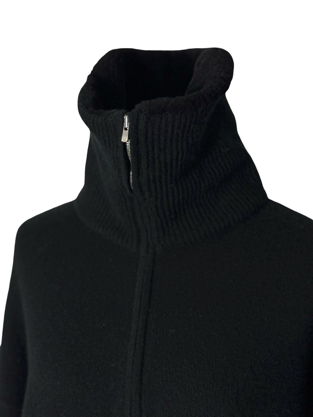 Women’s N.Peal Black Cashmere Zip Neck Jumper Shearling Collar Size M RRP £795