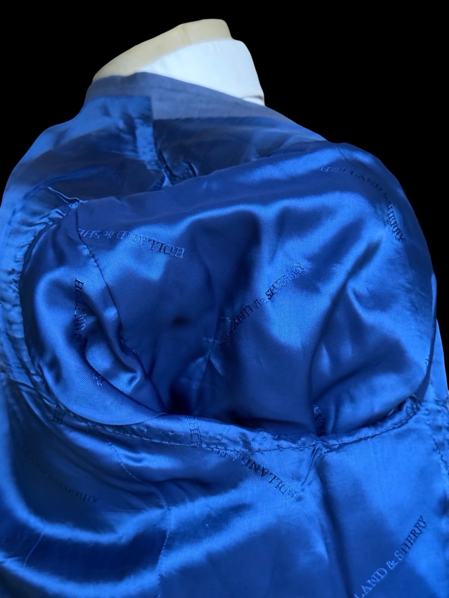 Savile Row Bespoke Blue Herringbone Sport Coat 44/45R Holland Sherry Cashique